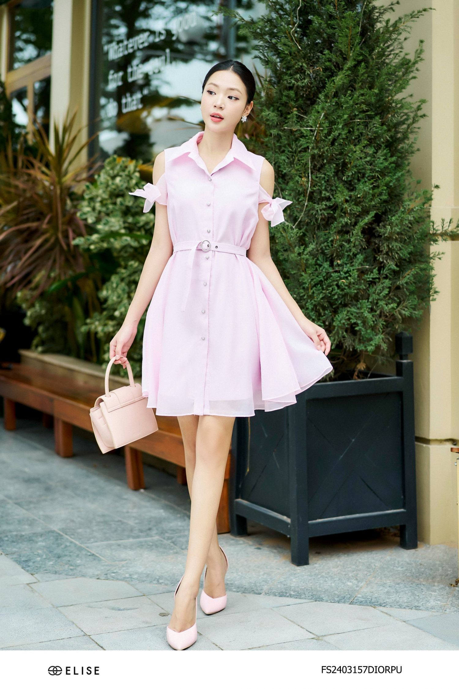 ĐẦM TƠ SỌC TÍM BUỘC NƠ TAY