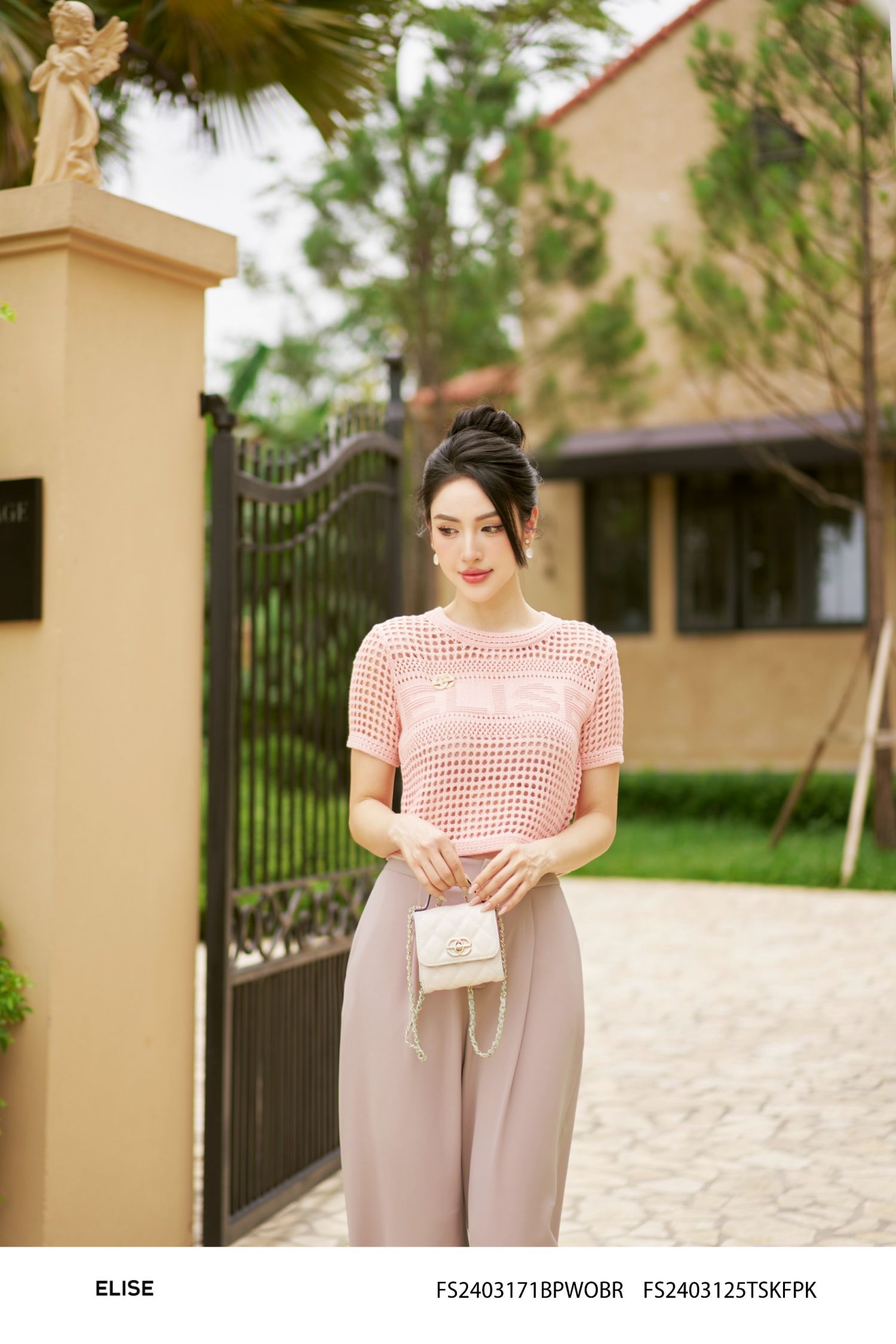 ÁO LEN HỒNG LƯỚI CHỮ ELISE
