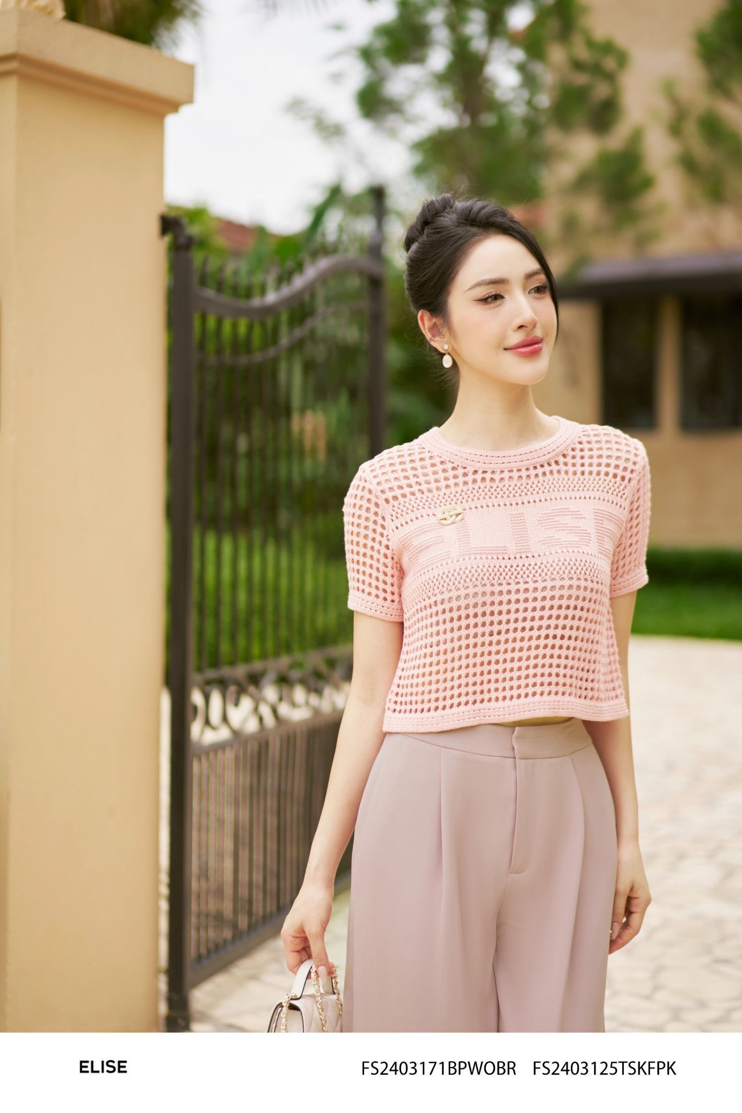 ÁO LEN HỒNG LƯỚI CHỮ ELISE