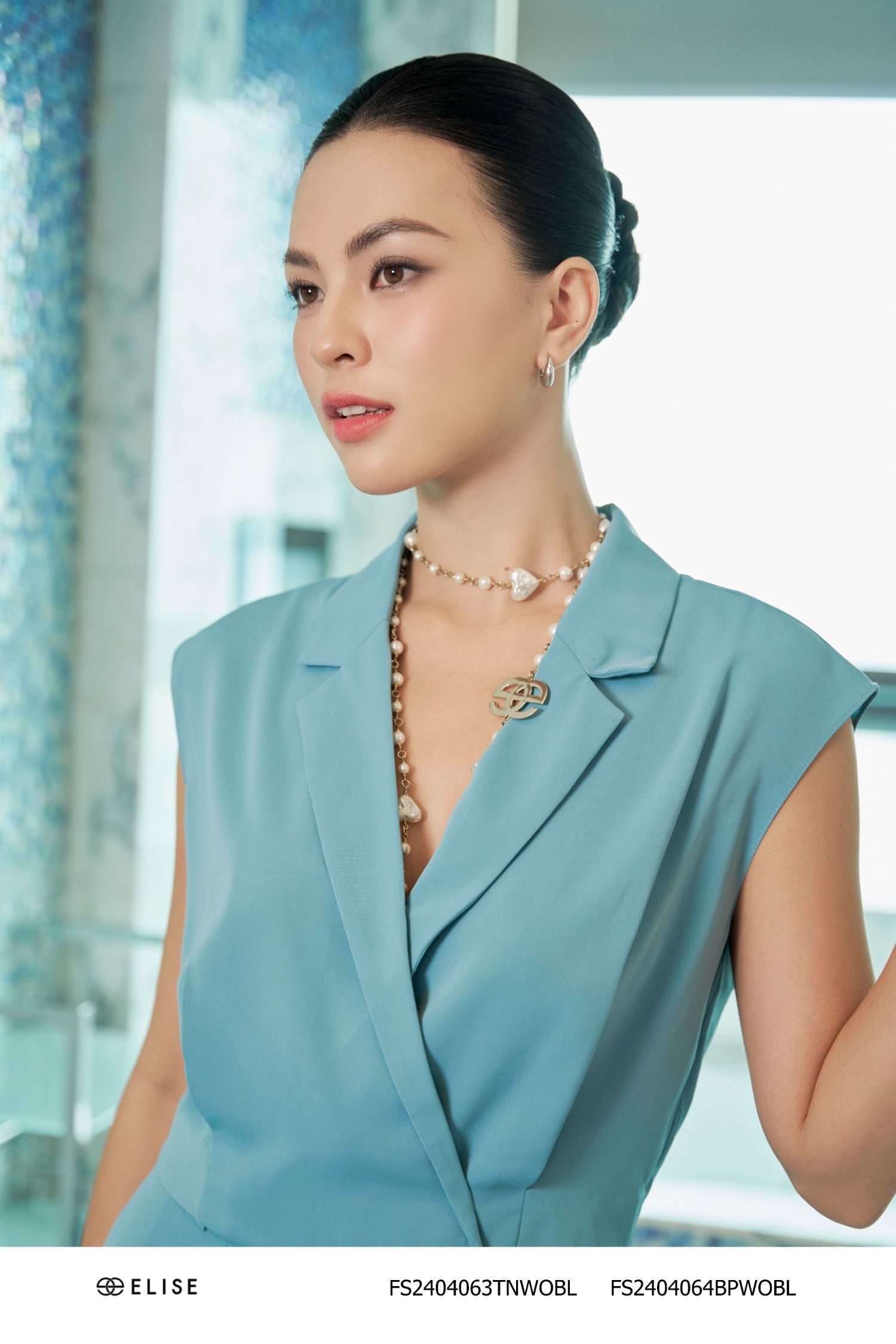 ÁO SÁT NÁCH XANH DA TRỜI CỔ VEST