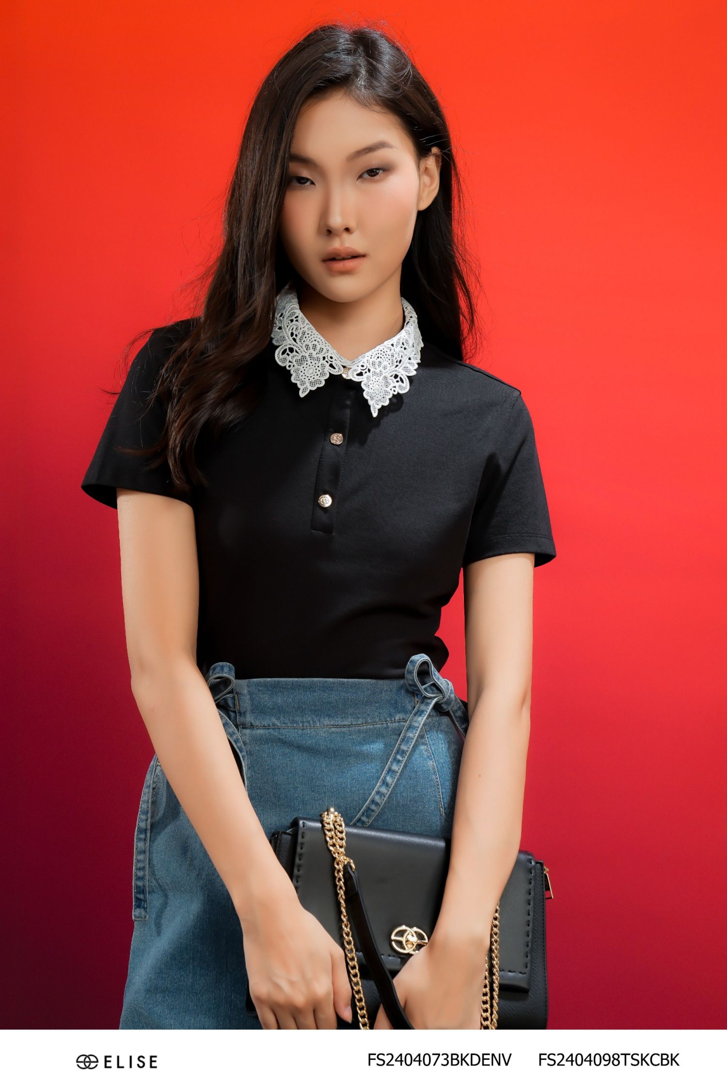 ÁO THUN ĐEN CỔ REN