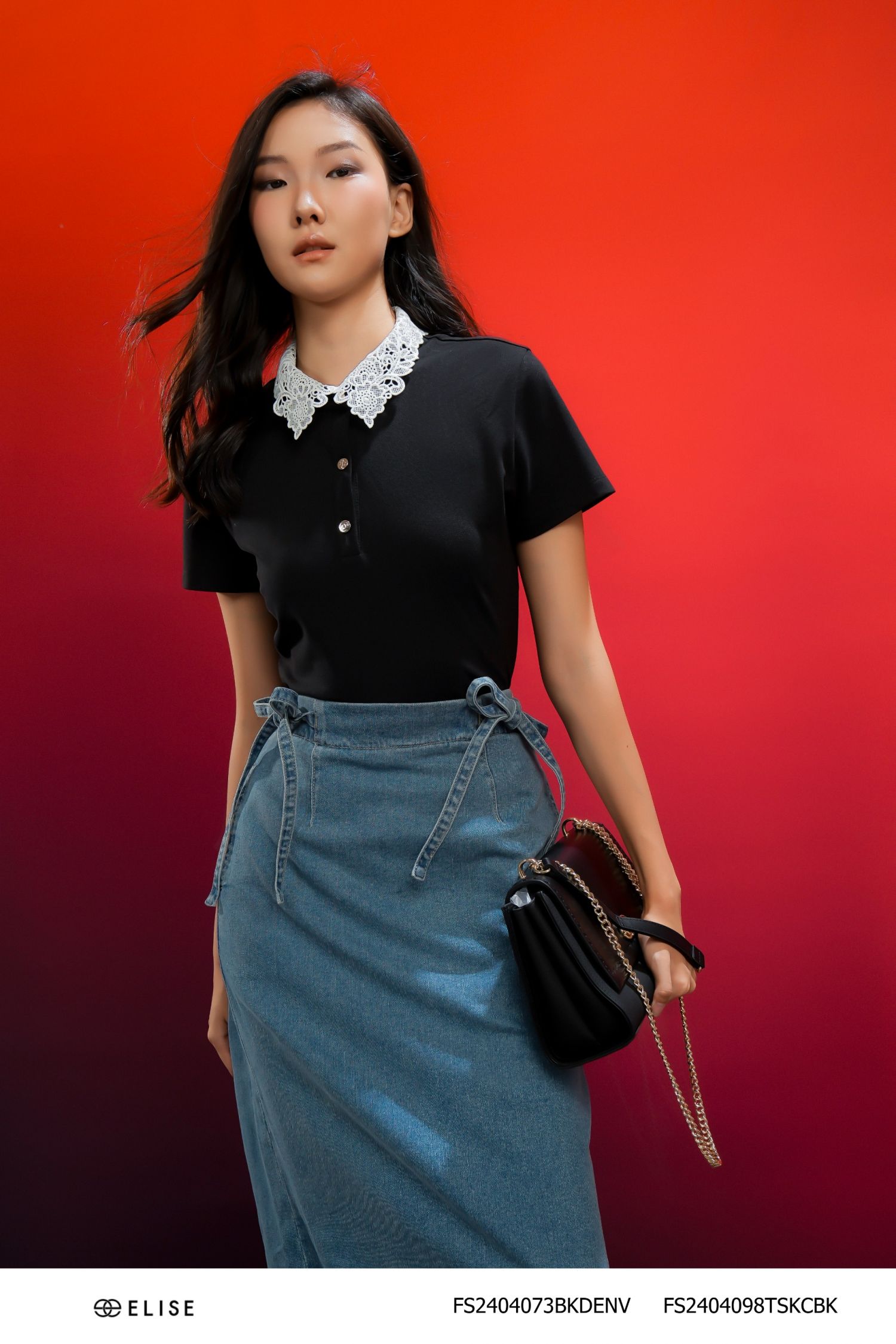 ÁO THUN ĐEN CỔ REN