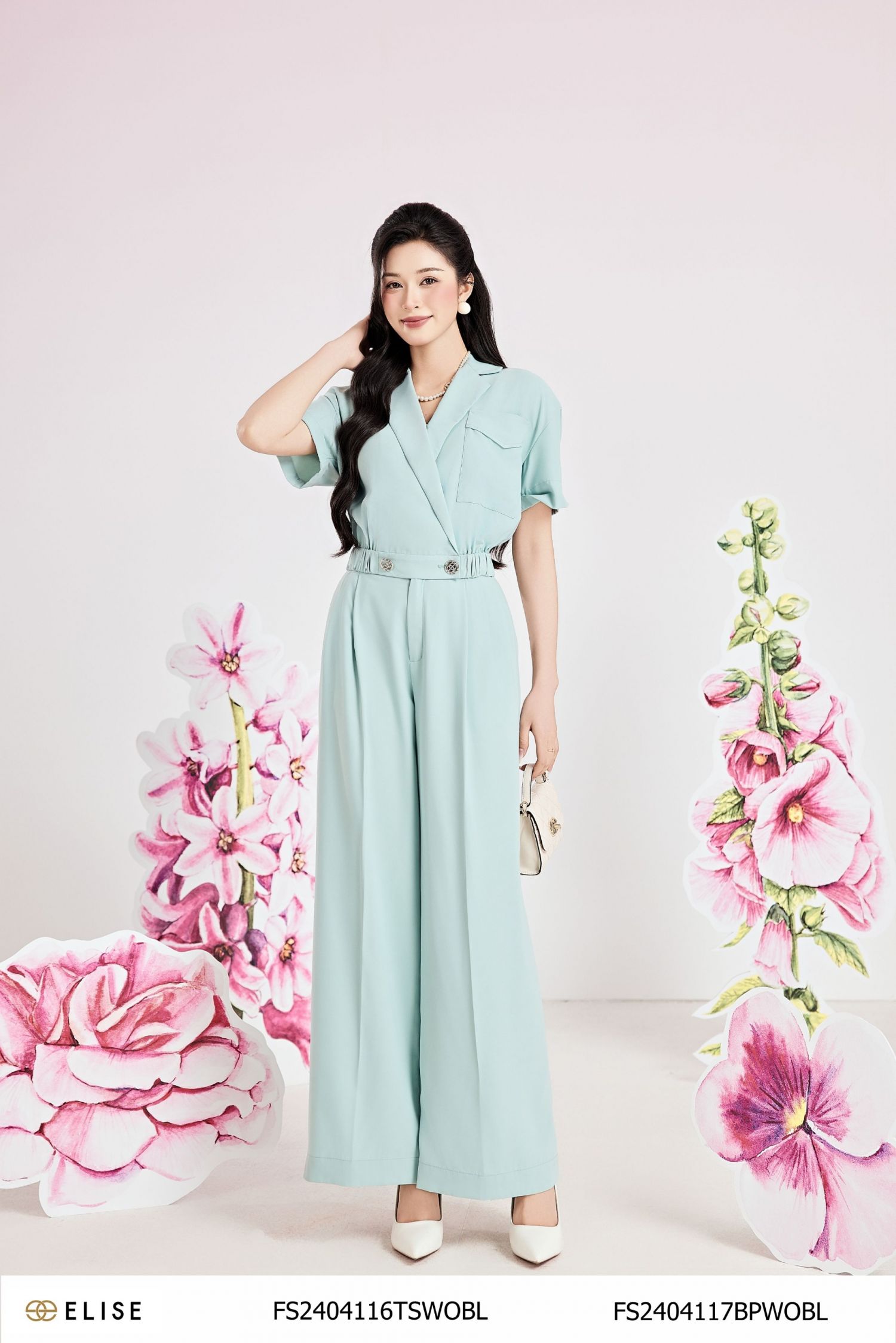 QUẦN SUÔNG XANH DA TRỜI XẾP LY TÚI CHÉO