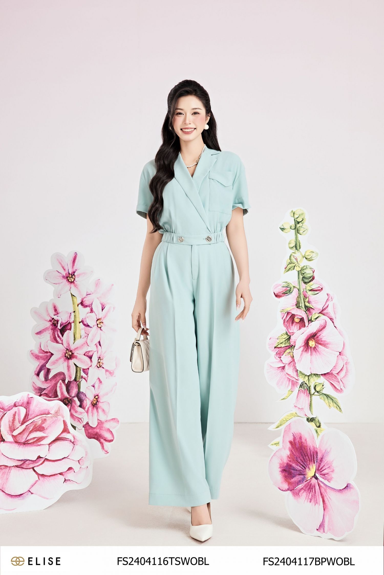 QUẦN SUÔNG XANH DA TRỜI XẾP LY TÚI CHÉO