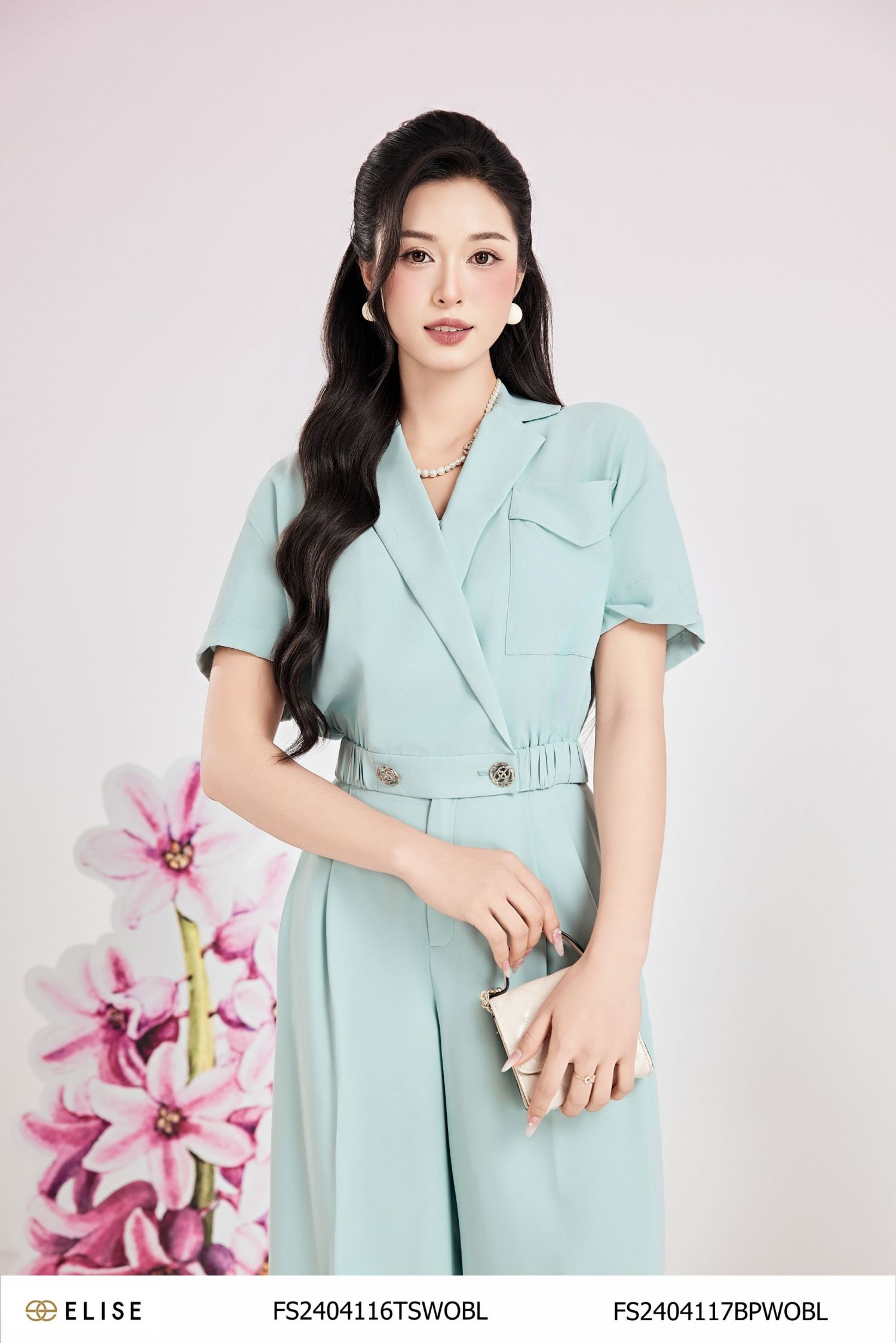 QUẦN SUÔNG XANH DA TRỜI XẾP LY TÚI CHÉO