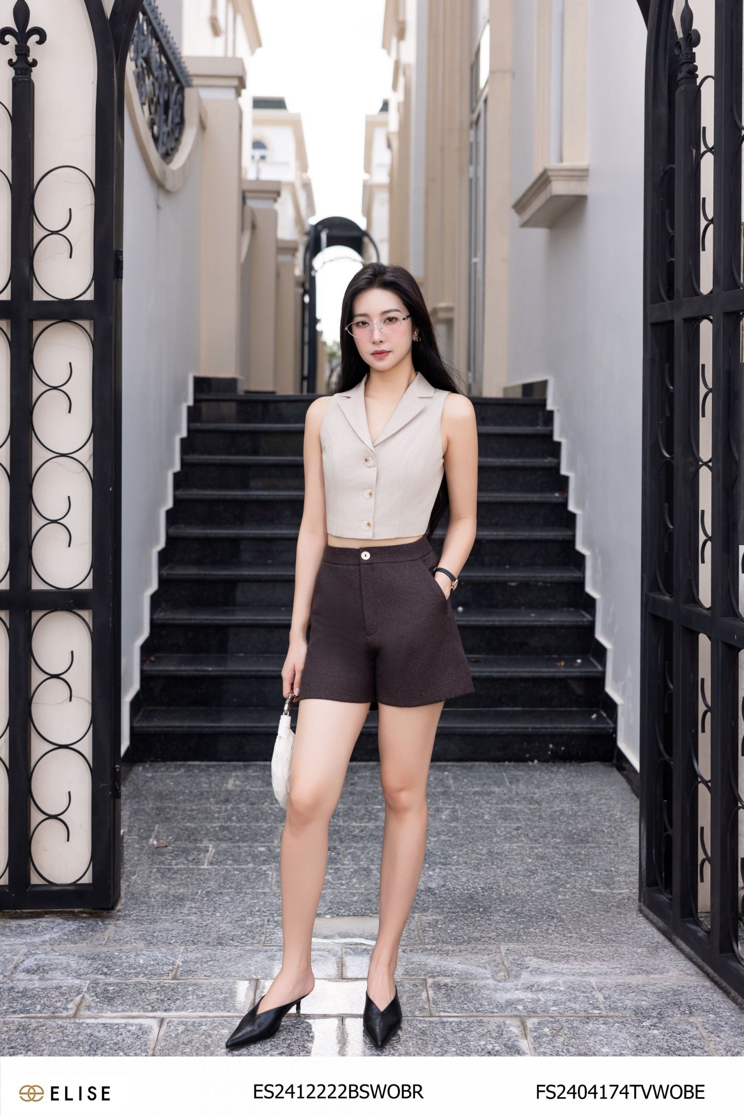 QUẦN SOOC VÂN NÂU SẪM TÚI CHÉO