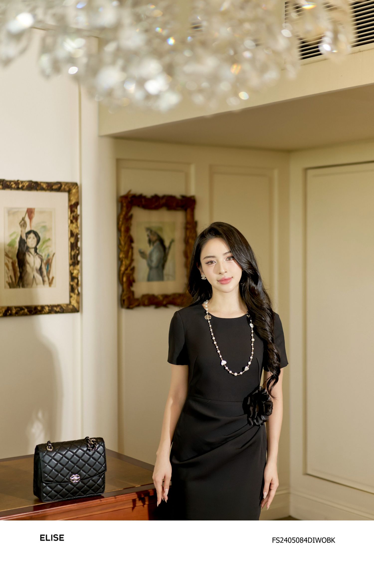 ĐẦM ĐEN NHÚN LY SƯỜN ĐÍNH HOA TƠ