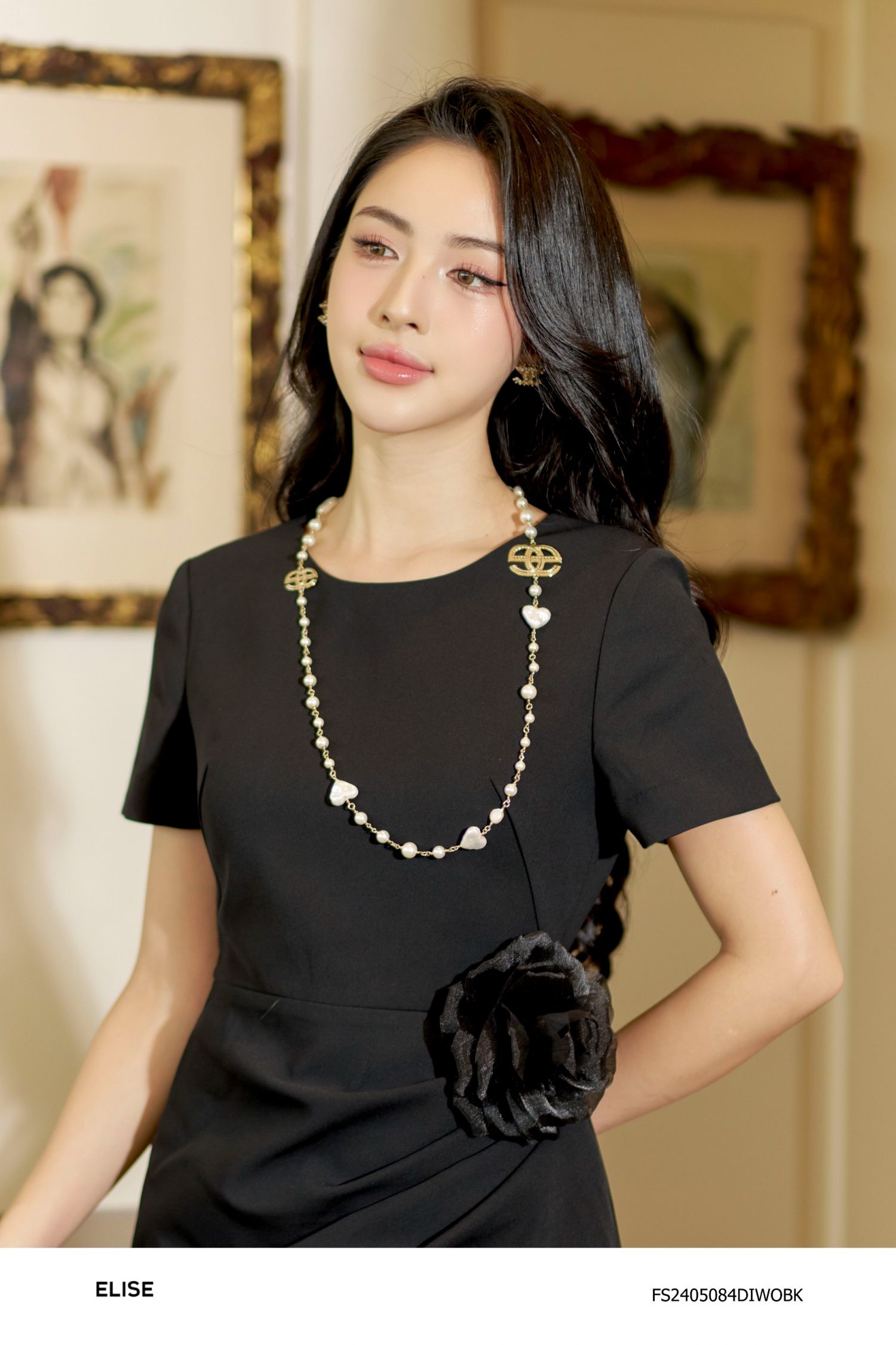 ĐẦM ĐEN NHÚN LY SƯỜN ĐÍNH HOA TƠ