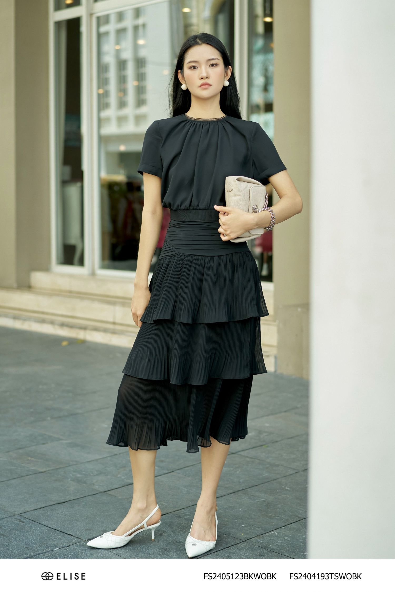 CV CHIFFON ĐEN XẾP TẦNG DẬP LY CẠP XẾP