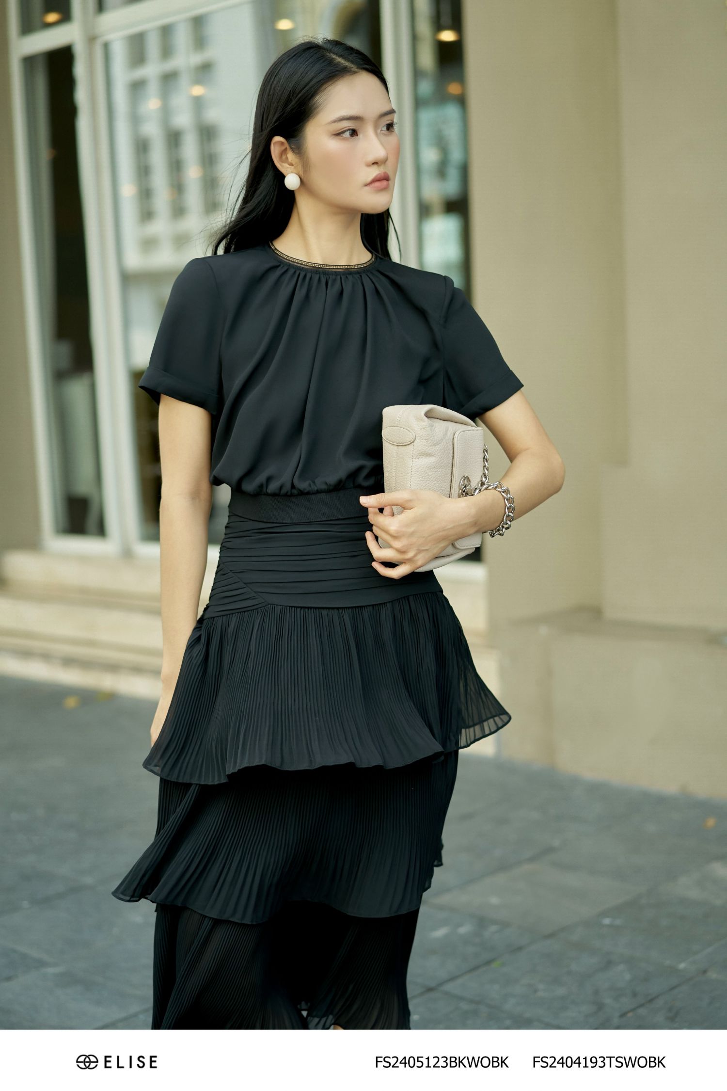 CV CHIFFON ĐEN XẾP TẦNG DẬP LY CẠP XẾP