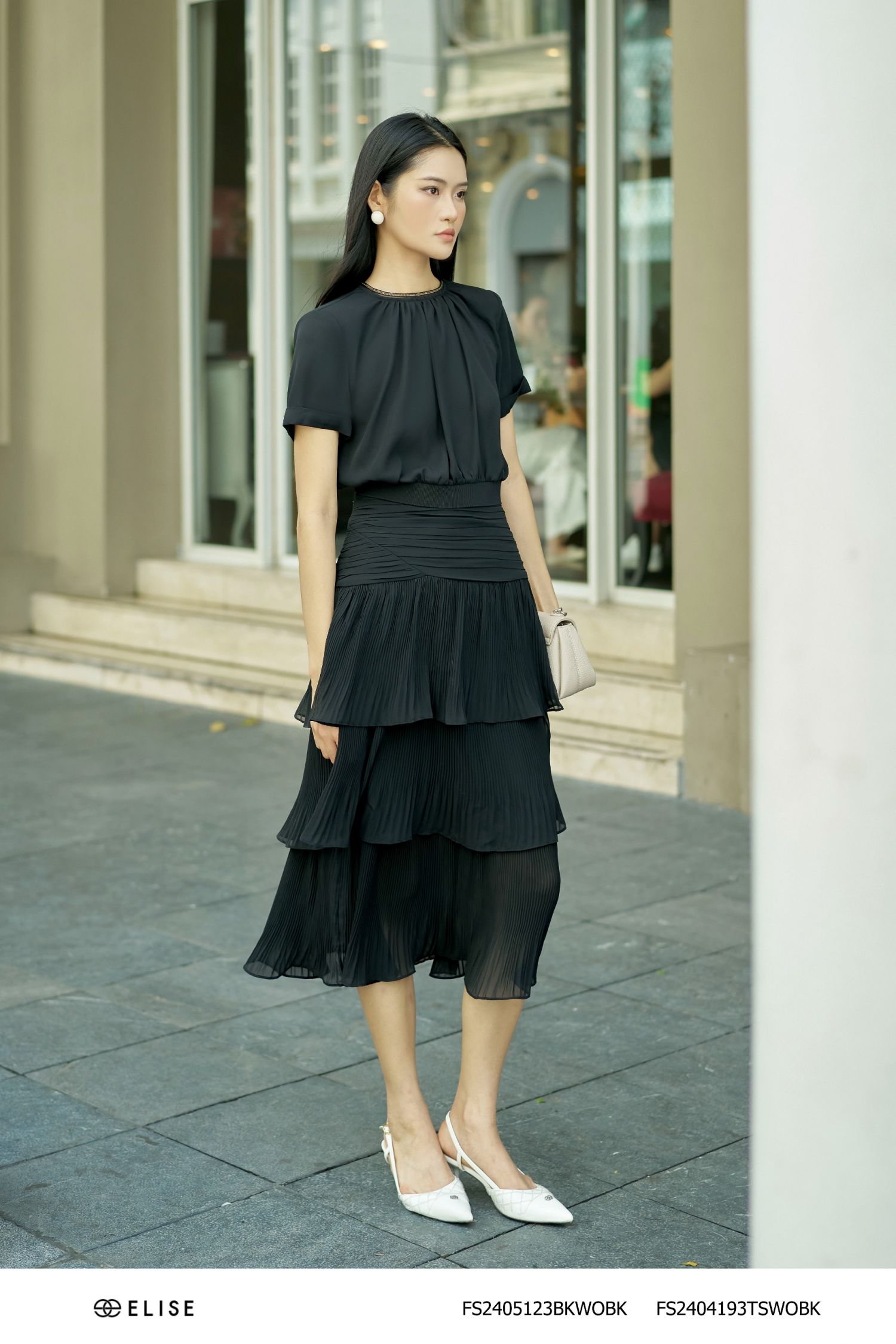 CV CHIFFON ĐEN XẾP TẦNG DẬP LY CẠP XẾP
