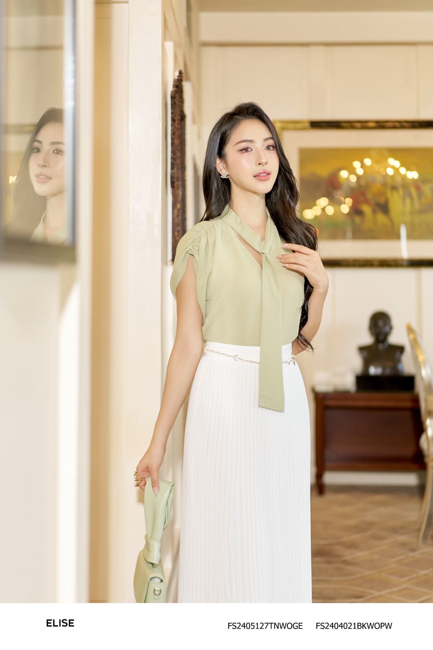 ÁO SẠN XANH CỐM VẠT DÂY CỔ