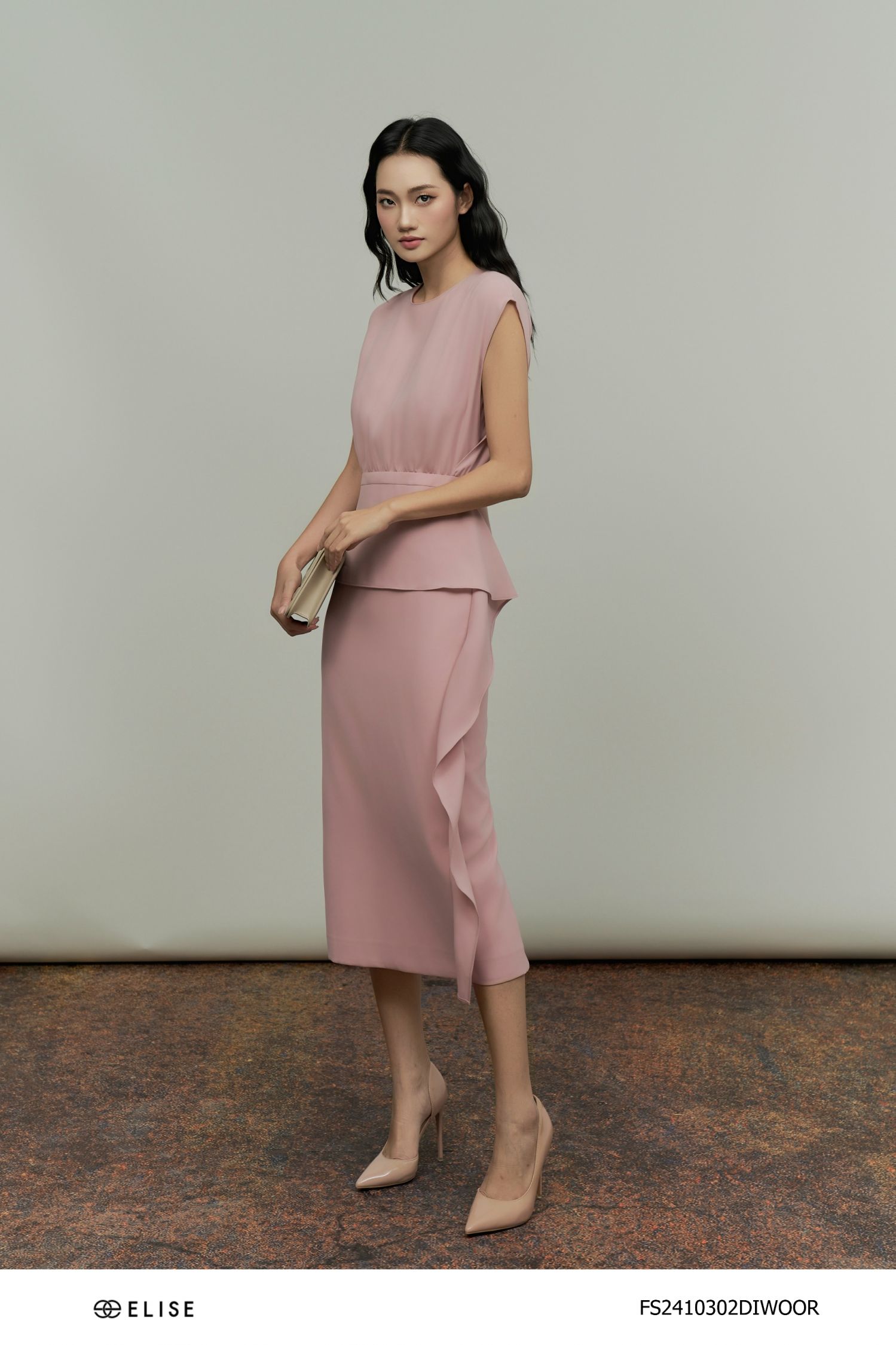 ĐẦM CAM NUDE PEPLUM CHẠY BÈO