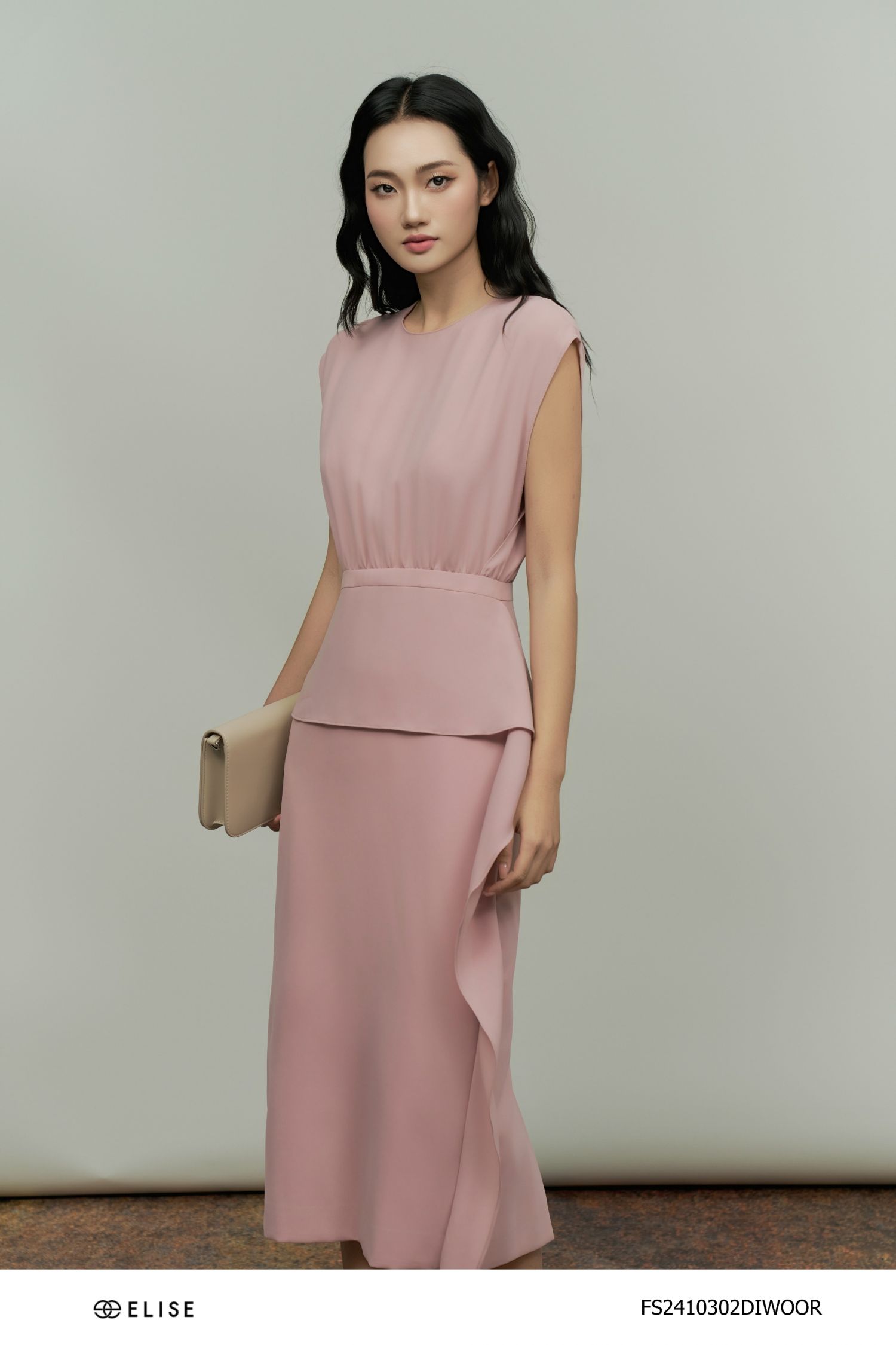 ĐẦM CAM NUDE PEPLUM CHẠY BÈO