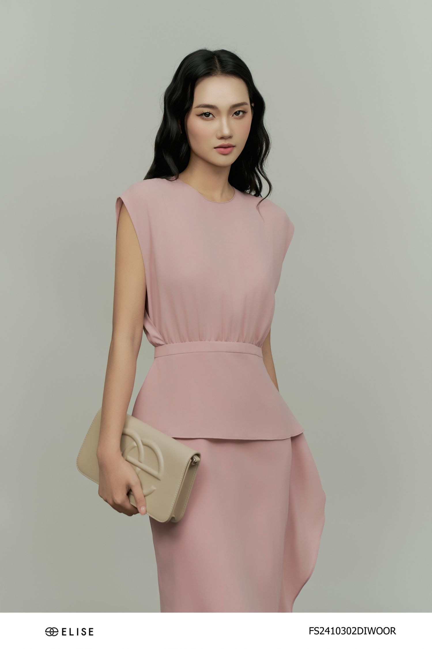 ĐẦM CAM NUDE PEPLUM CHẠY BÈO