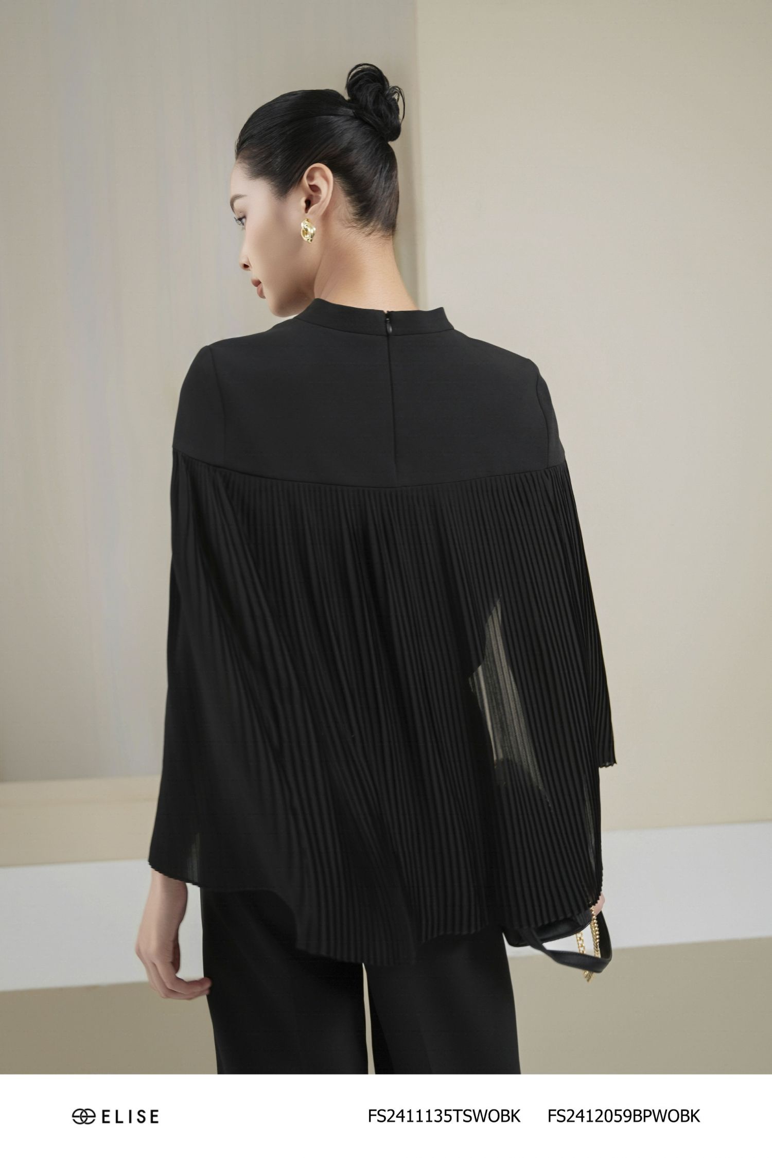 ÁO ĐEN PHỐI CHIFFON DẬP LY XÍCH NGỰC