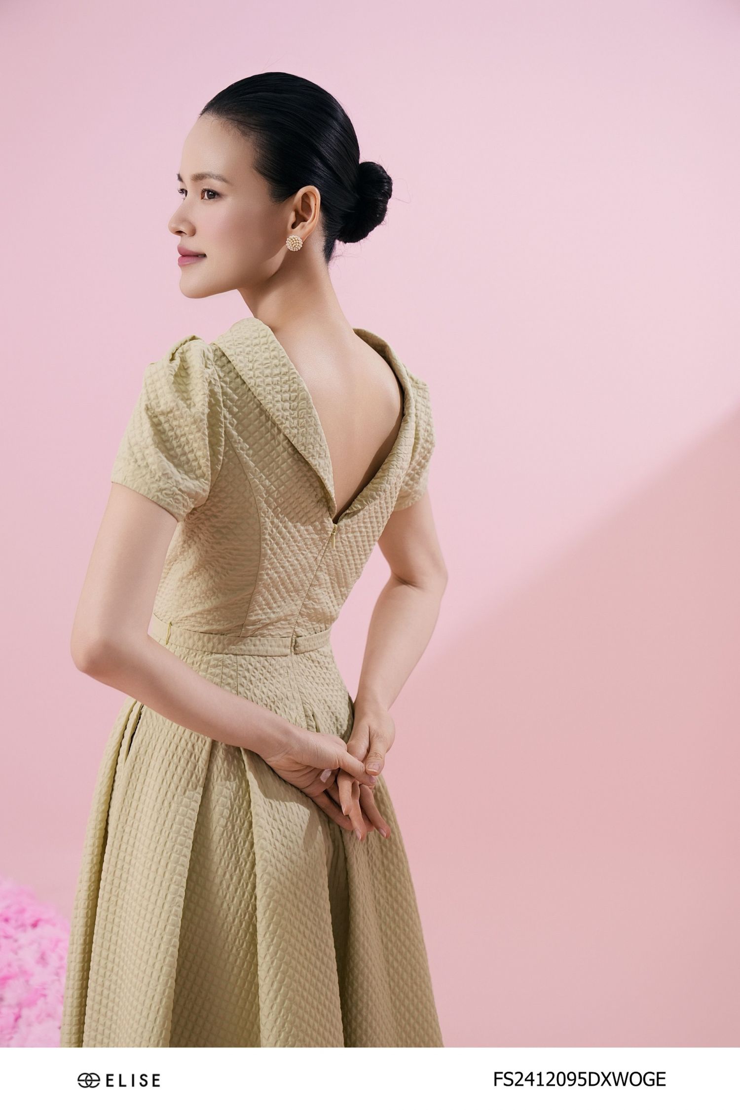 ĐẦM XỐP XANH CỐM KẺ Ô CỔ LẬT