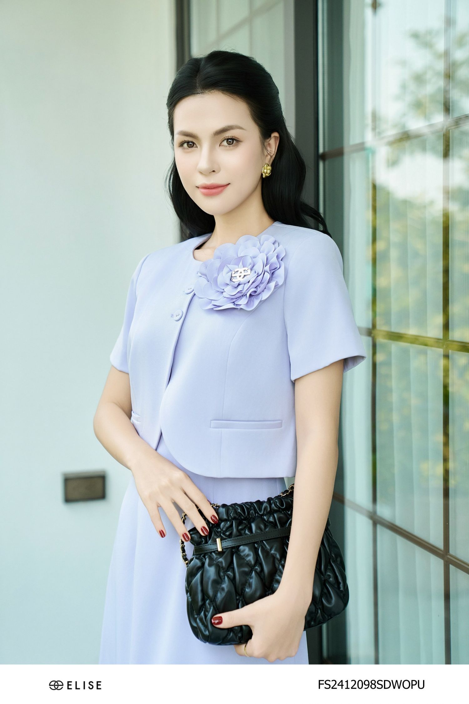 SET ĐẦM 2 DÂY + KHOÁC LỬNG TÍM ĐÍNH HOA