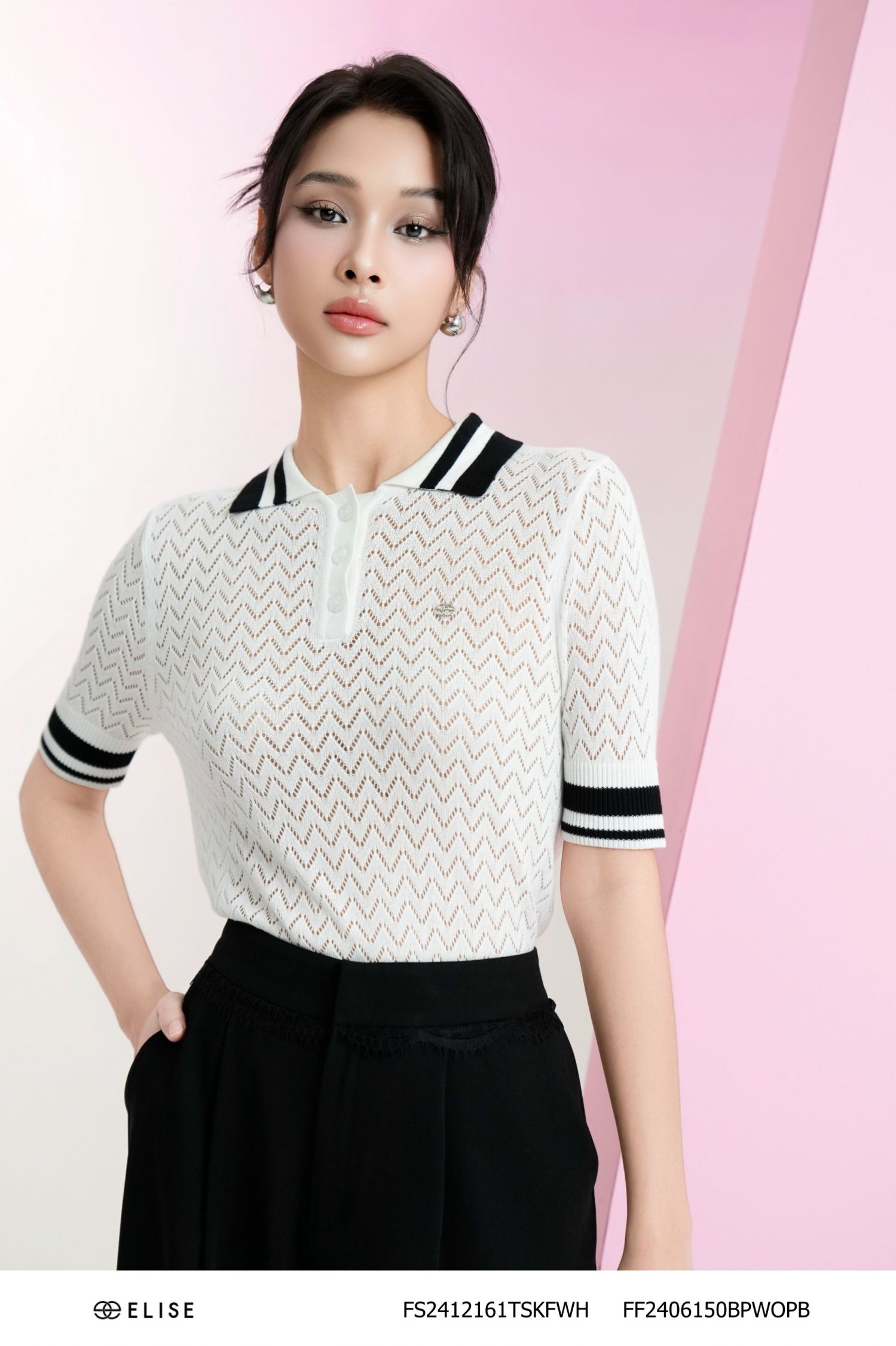 ÁO MONGTOGHI TRẮNG CỔ PHỐI KẺ ĐEN