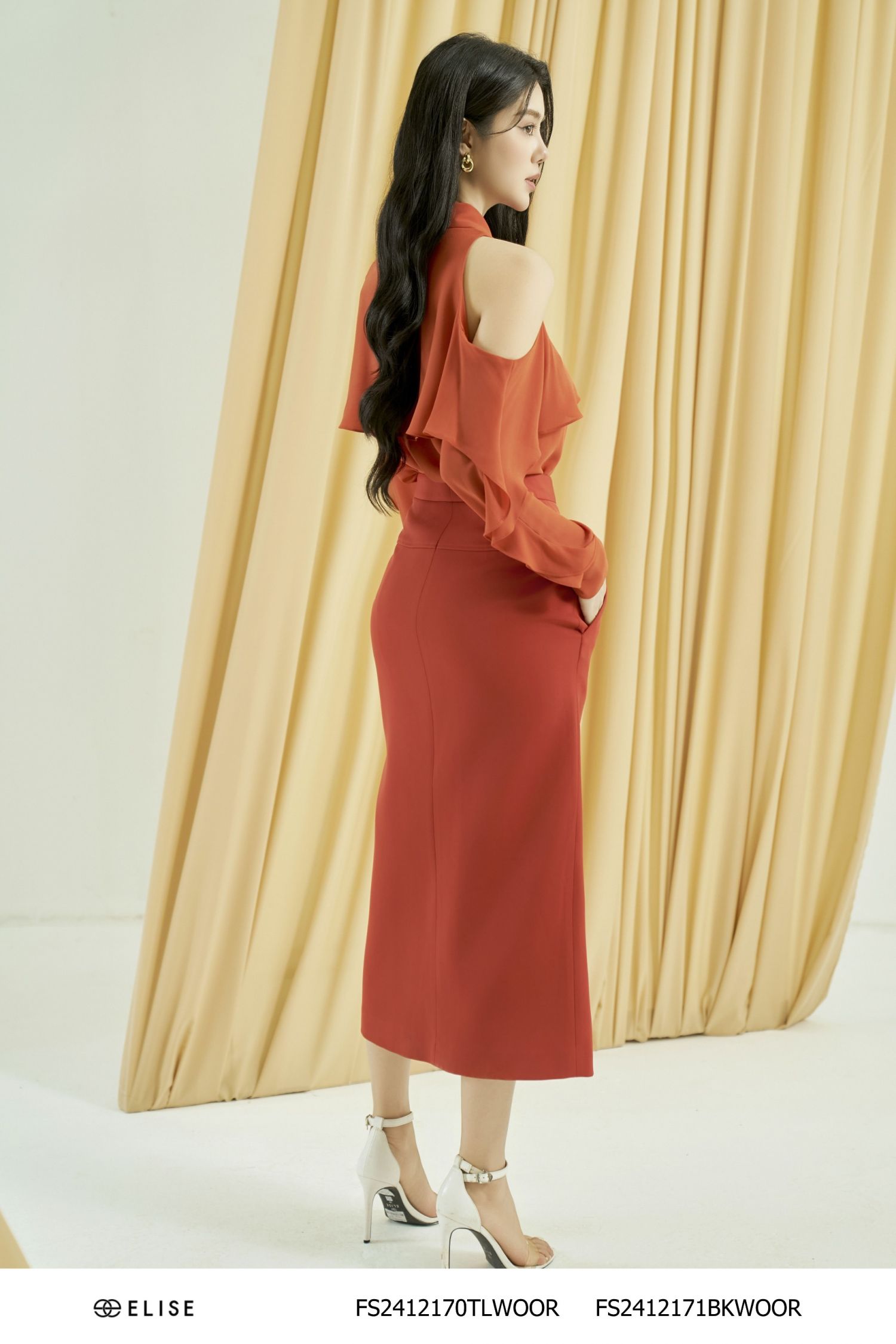SM CHIFFON CAM ĐẤT HỞ VAI PHỦ BÈO