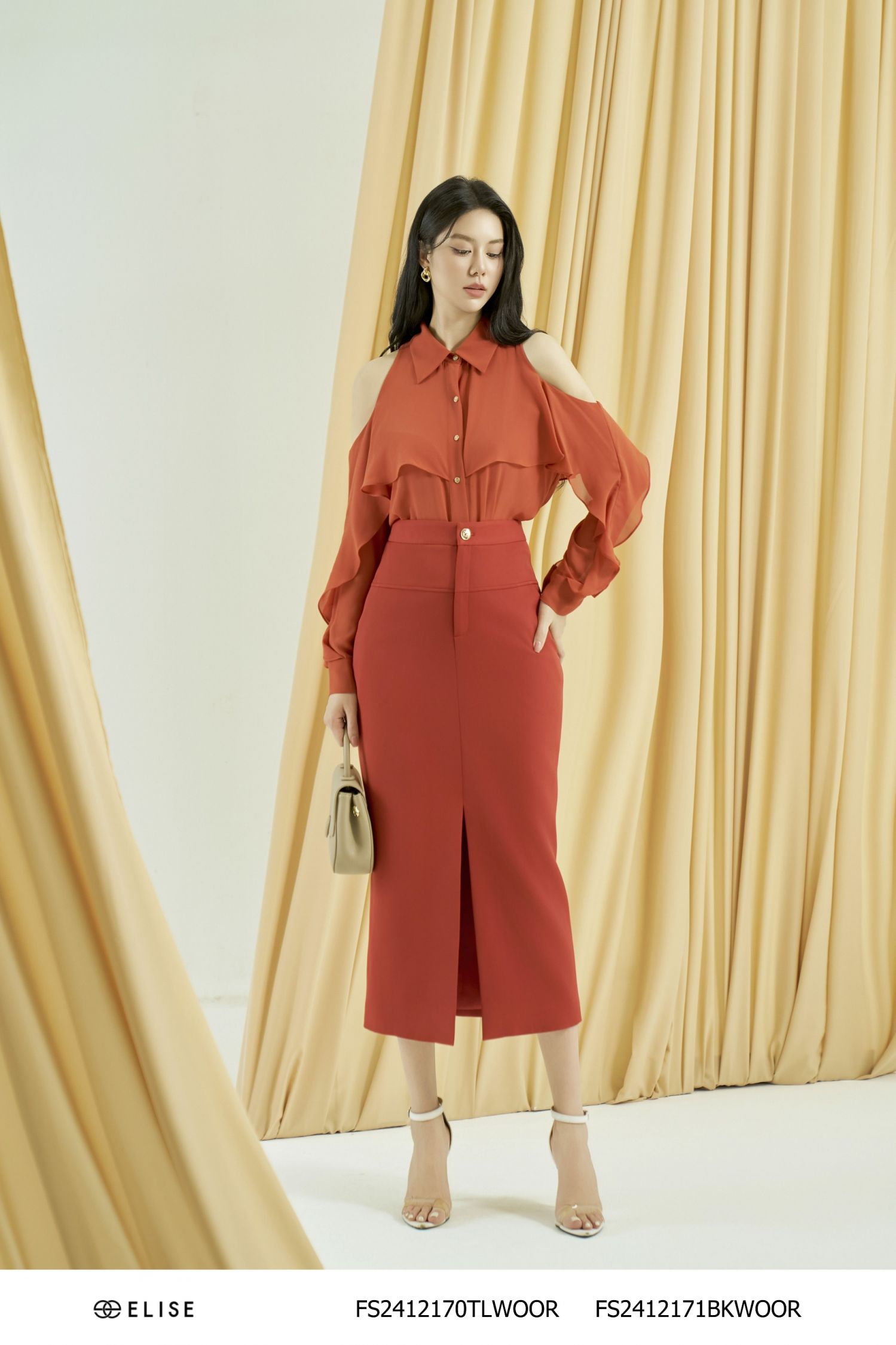 SM CHIFFON CAM ĐẤT HỞ VAI PHỦ BÈO
