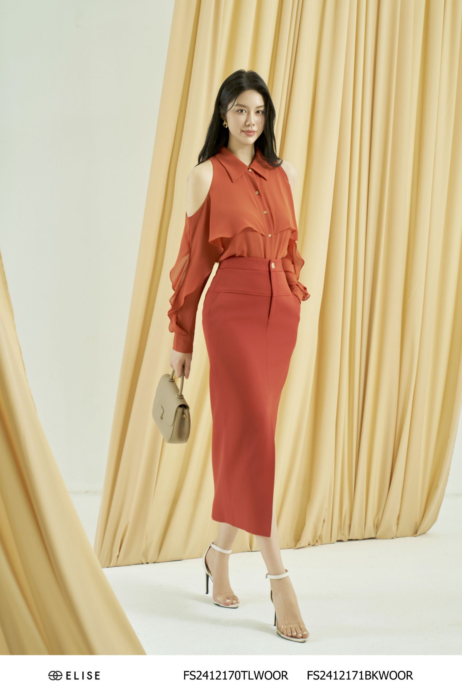 SM CHIFFON CAM ĐẤT HỞ VAI PHỦ BÈO