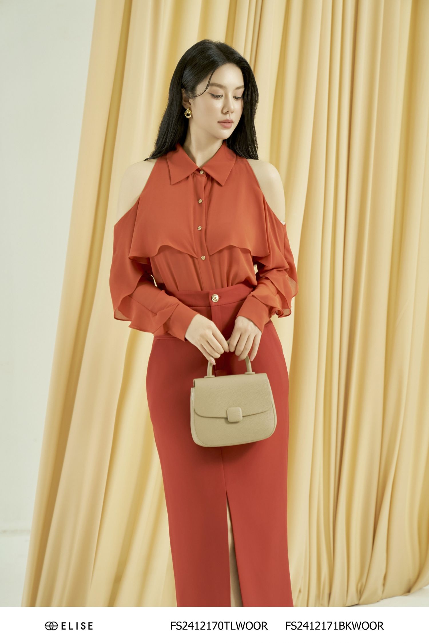 SM CHIFFON CAM ĐẤT HỞ VAI PHỦ BÈO