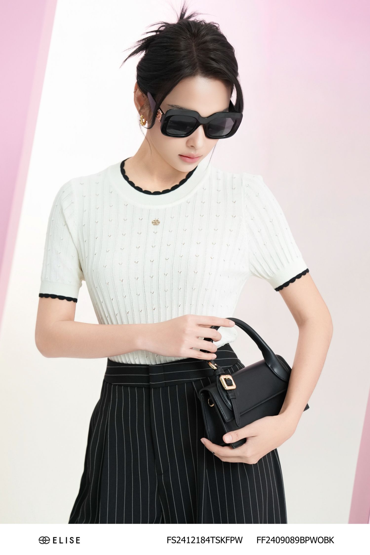 ÁO MONGTOGHI TRẮNG CỔ GẤU TAY PHỐI ĐEN
