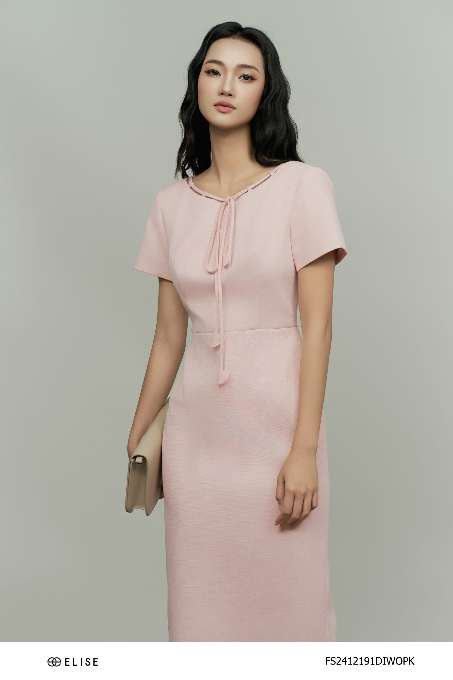 ĐẦM SỢI HỒNG CAM CỔ BUỘC DÂY HOA