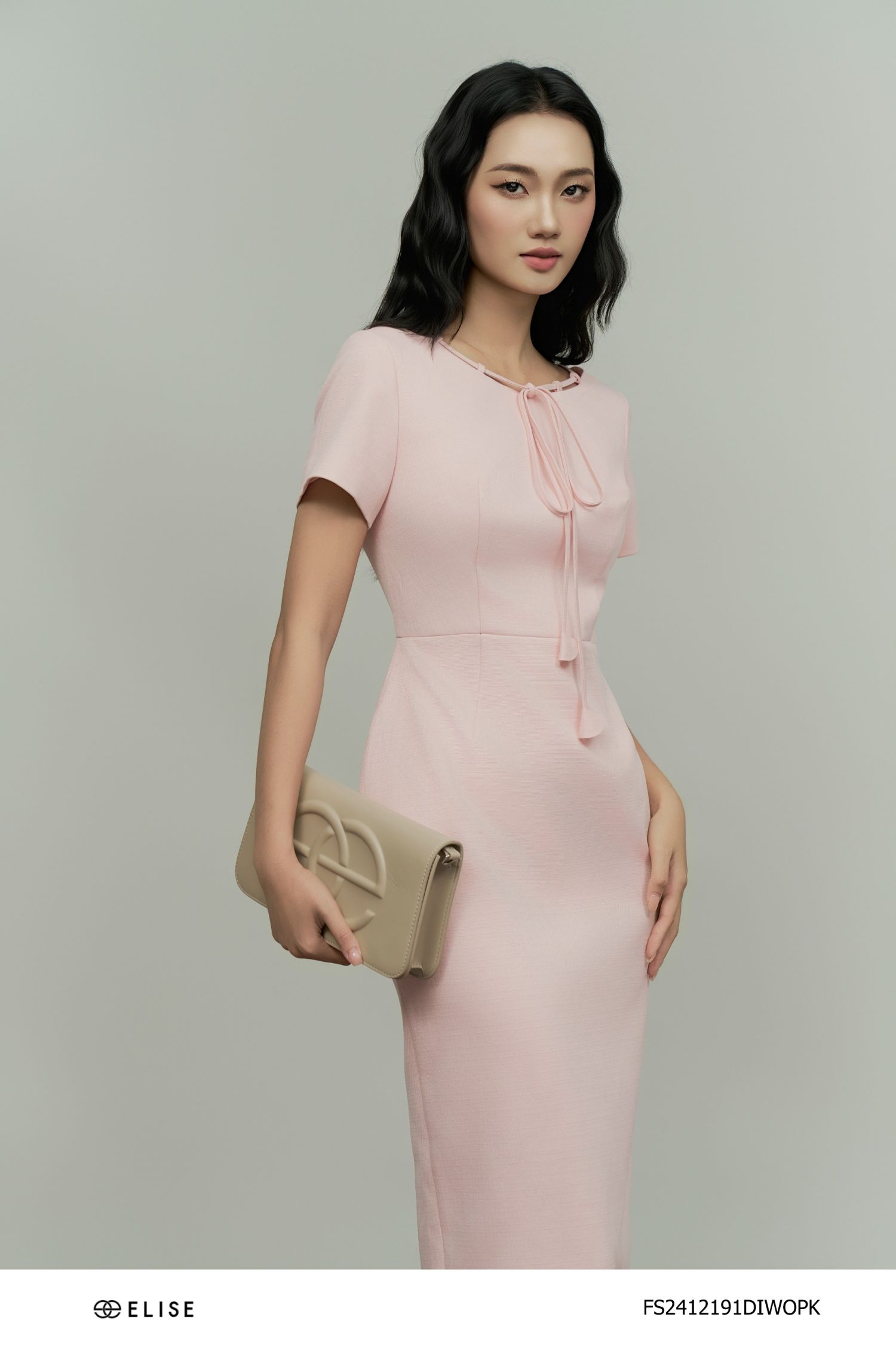 ĐẦM SỢI HỒNG CAM CỔ BUỘC DÂY HOA