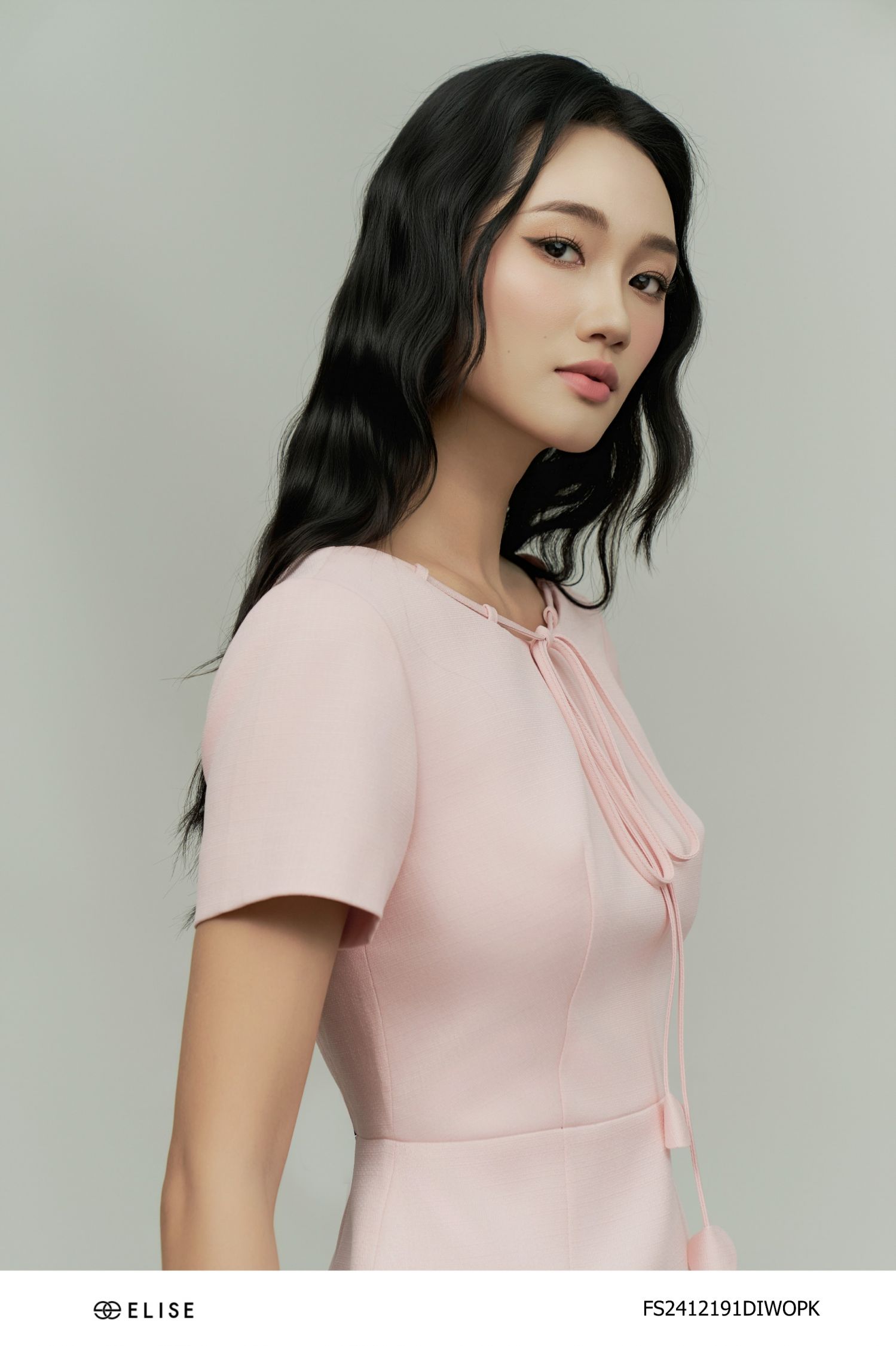 ĐẦM SỢI HỒNG CAM CỔ BUỘC DÂY HOA
