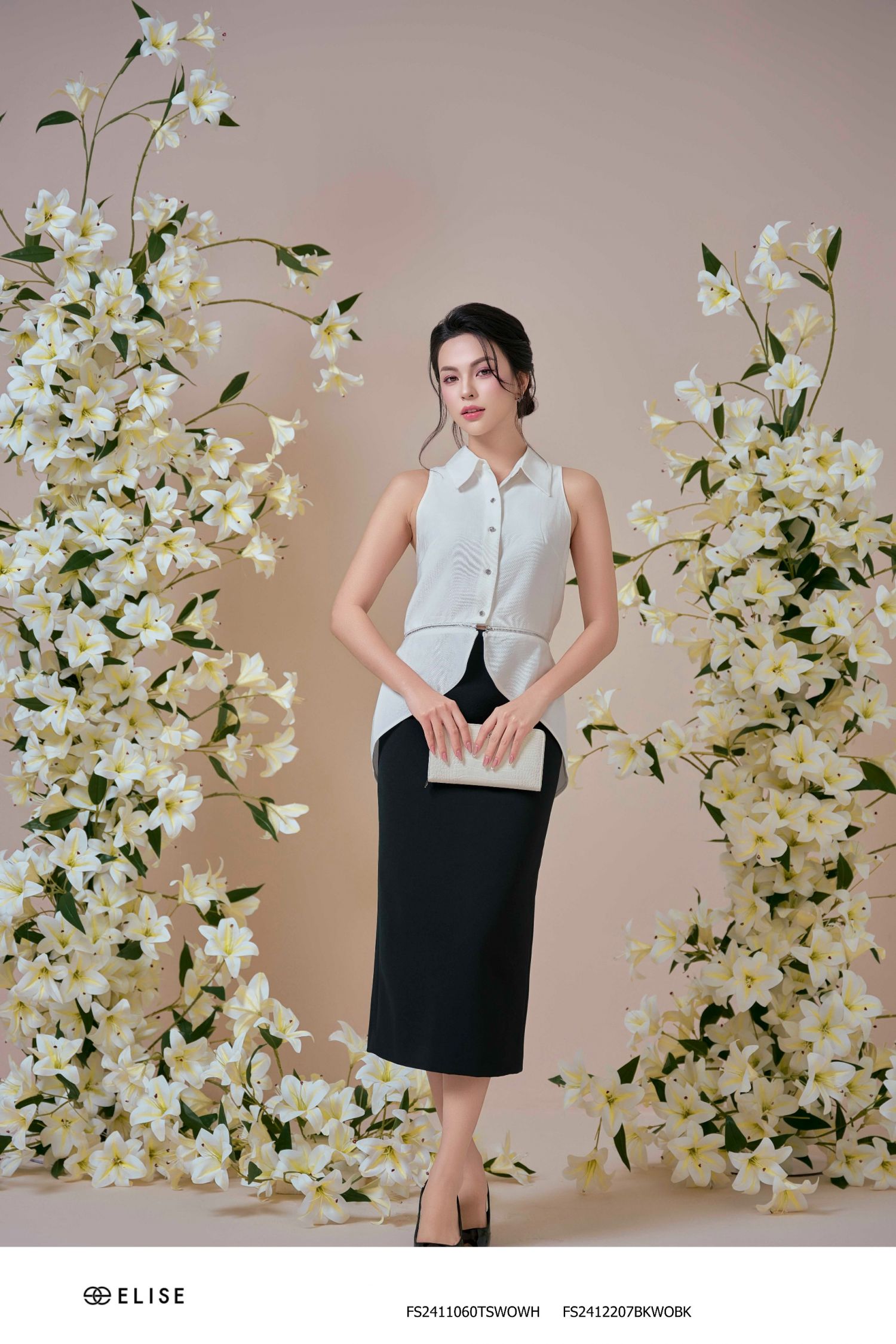 JUPE BÚT CHÌ ĐEN CẠP ĐÍNH THANH ELISE