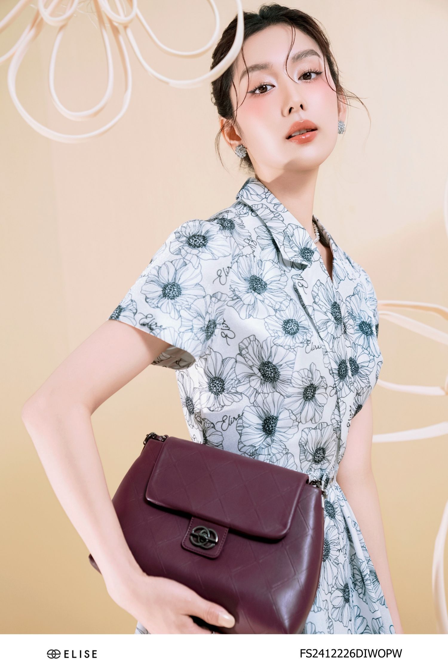 ĐẦM TAFTA ÓNG TRẮNG HOA ĐEN