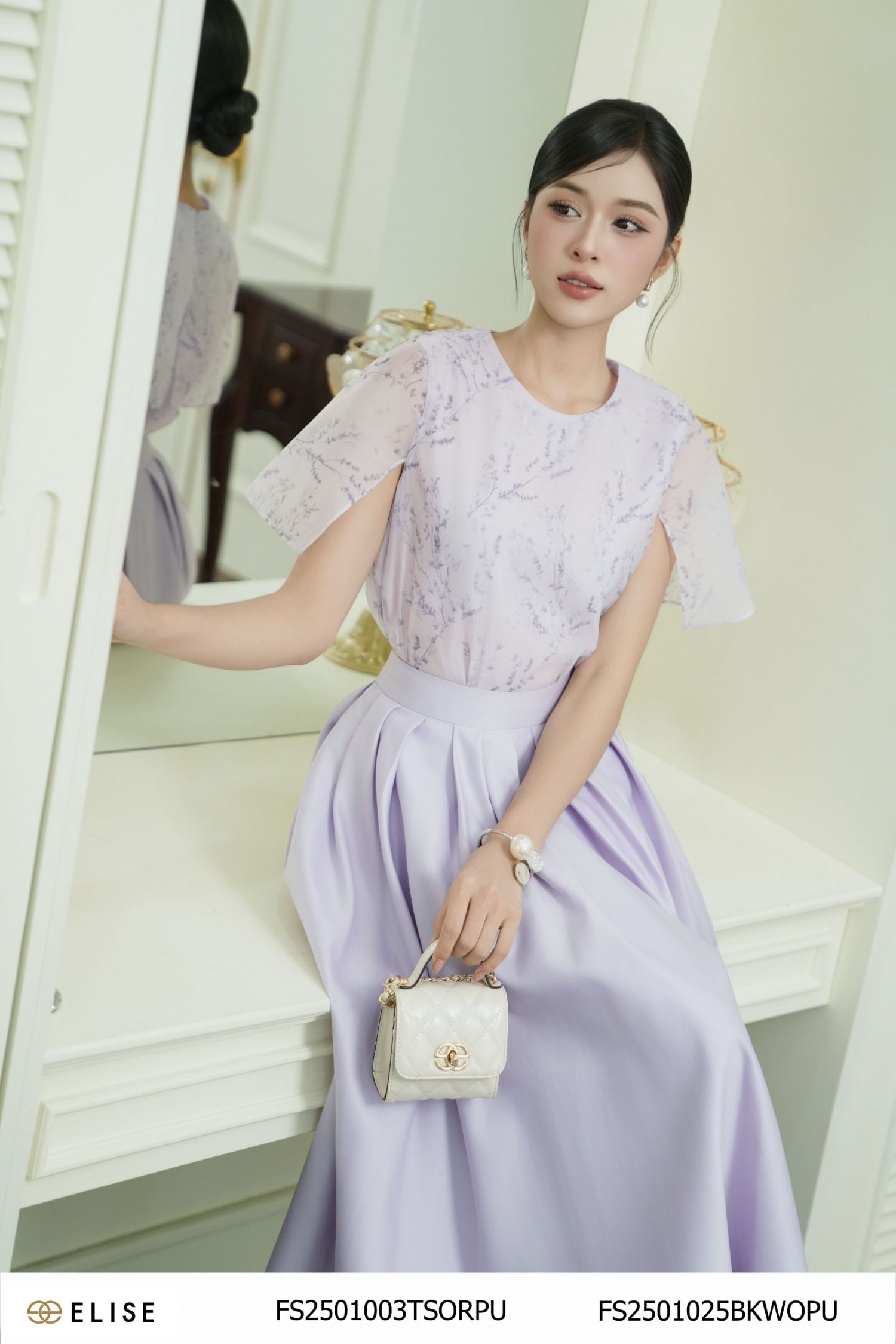 ÁO TƠ TÍM HOA LAVENDER VẠT CỔ SAU