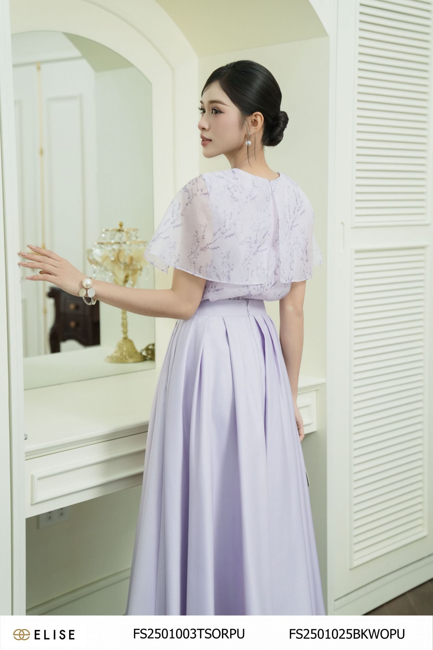 ÁO TƠ TÍM HOA LAVENDER VẠT CỔ SAU