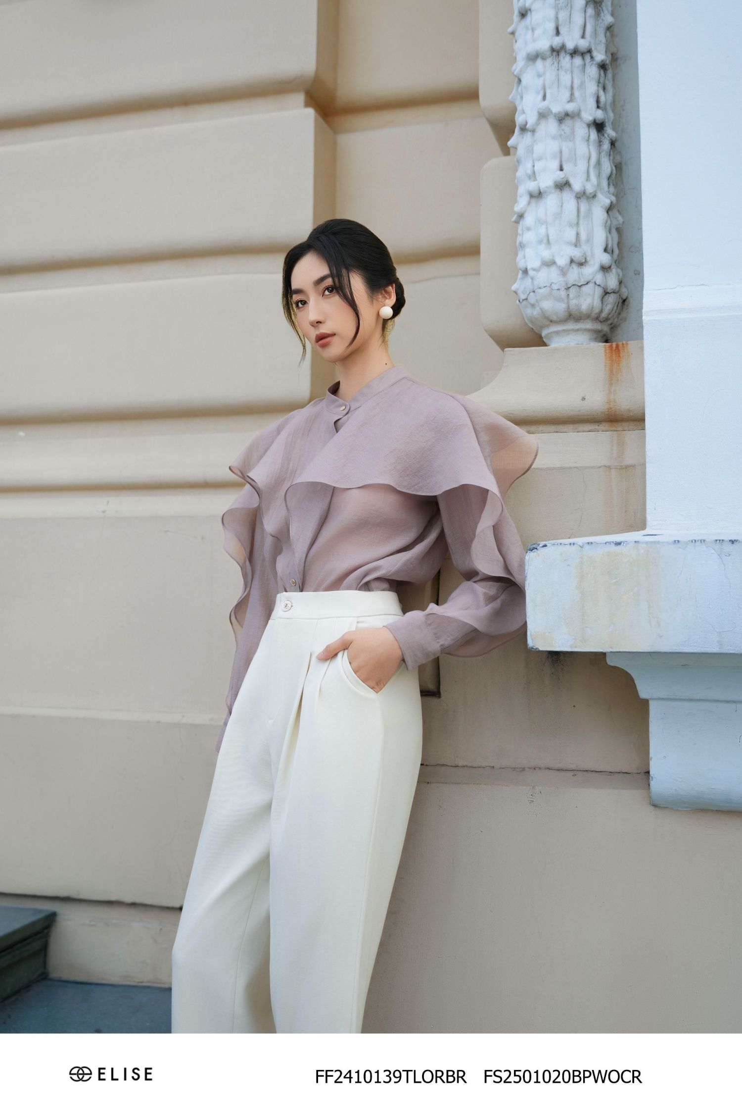 QUẦN BAGGY KEM XẾP LY TÚI CHÉO