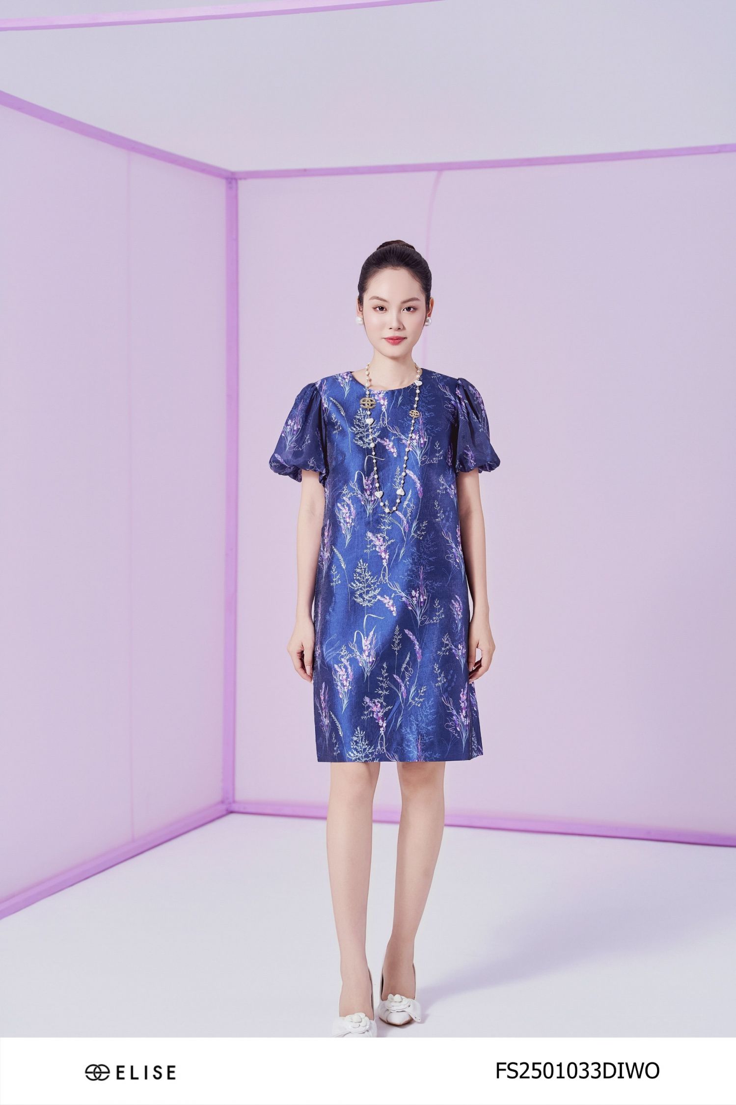 ĐẦM SUÔNG TAFTA ÓNG LAVENDER TAY TƠ BỒNG