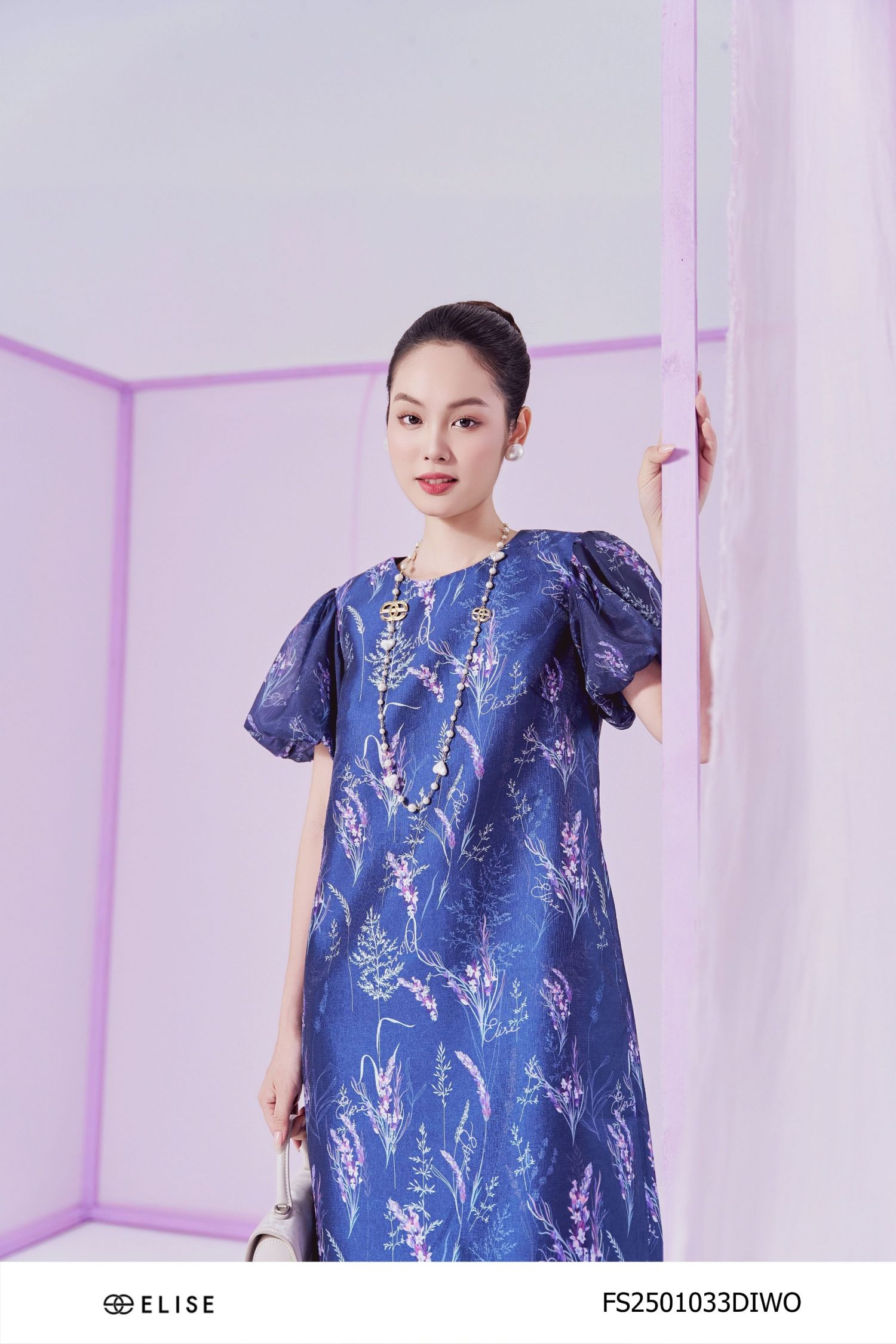 ĐẦM SUÔNG TAFTA ÓNG LAVENDER TAY TƠ BỒNG
