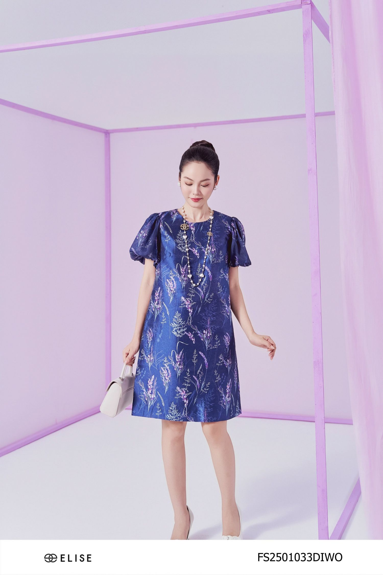 ĐẦM SUÔNG TAFTA ÓNG LAVENDER TAY TƠ BỒNG