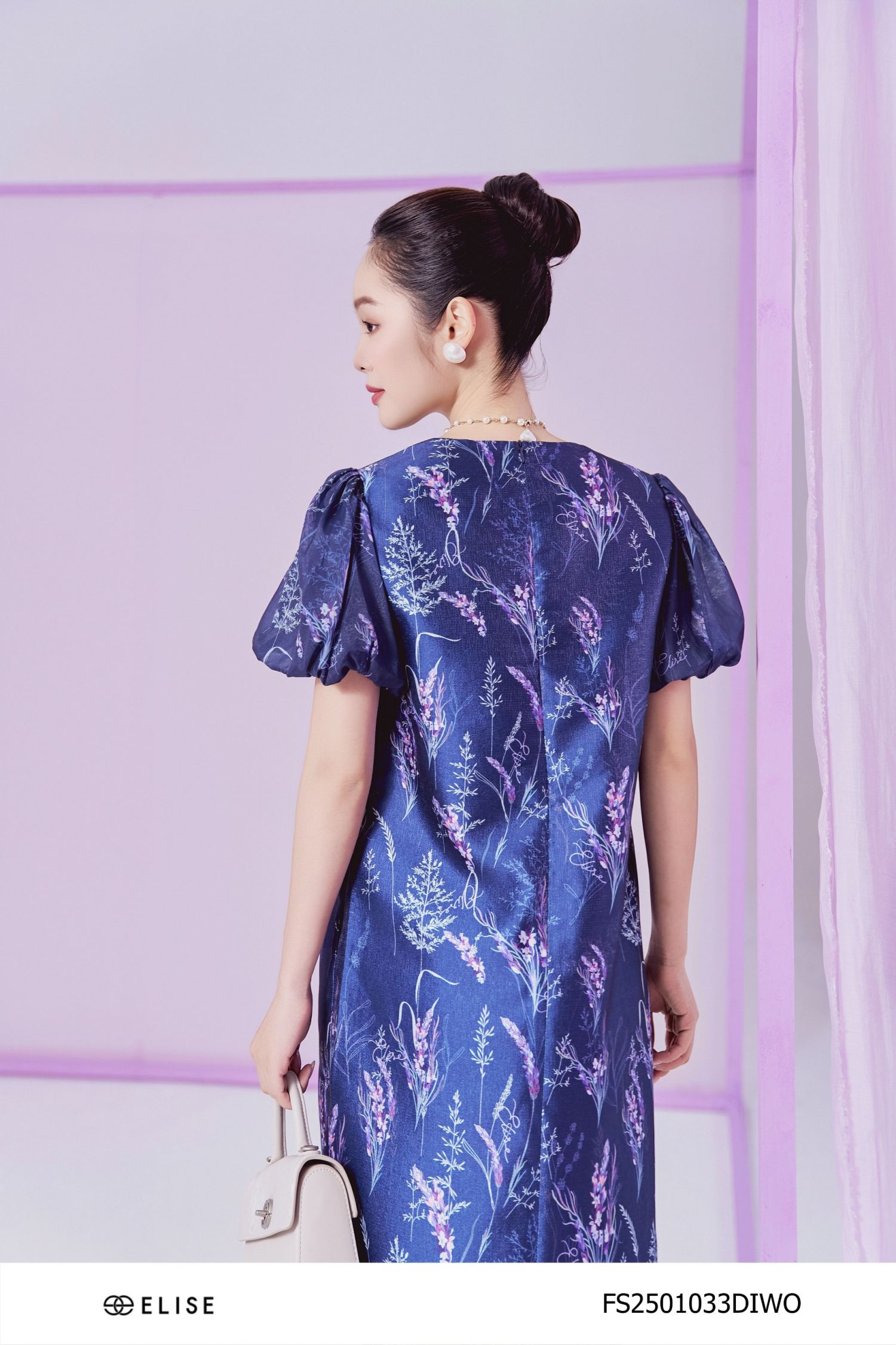 ĐẦM SUÔNG TAFTA ÓNG LAVENDER TAY TƠ BỒNG