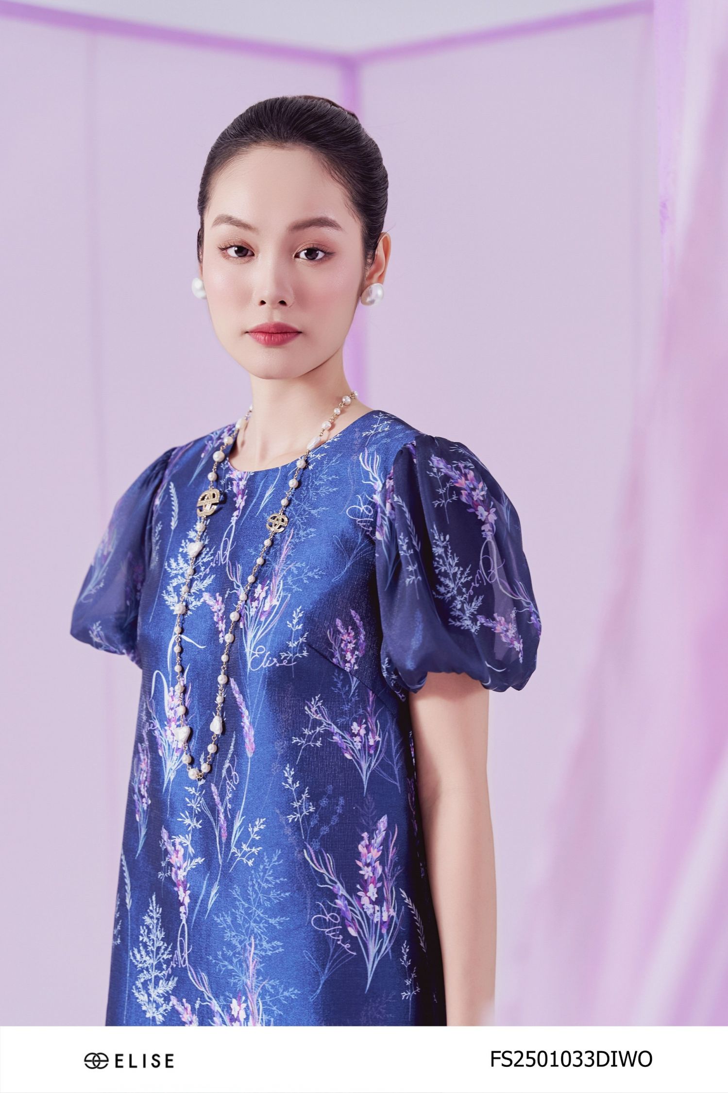 ĐẦM SUÔNG TAFTA ÓNG LAVENDER TAY TƠ BỒNG