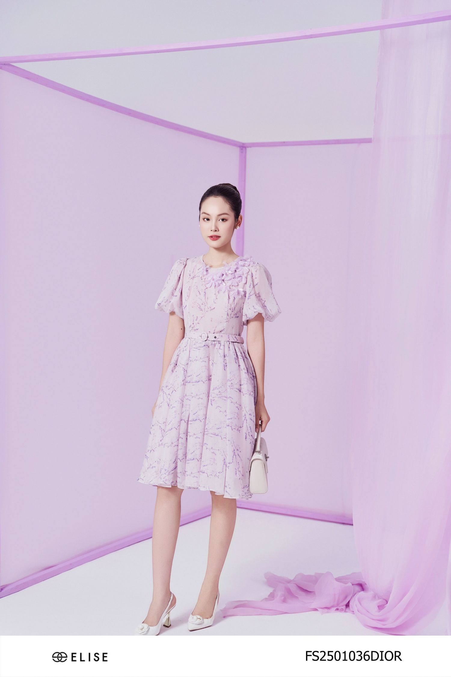 ĐẦM TƠ TÍM LAVENDER ĐÍNH HOA