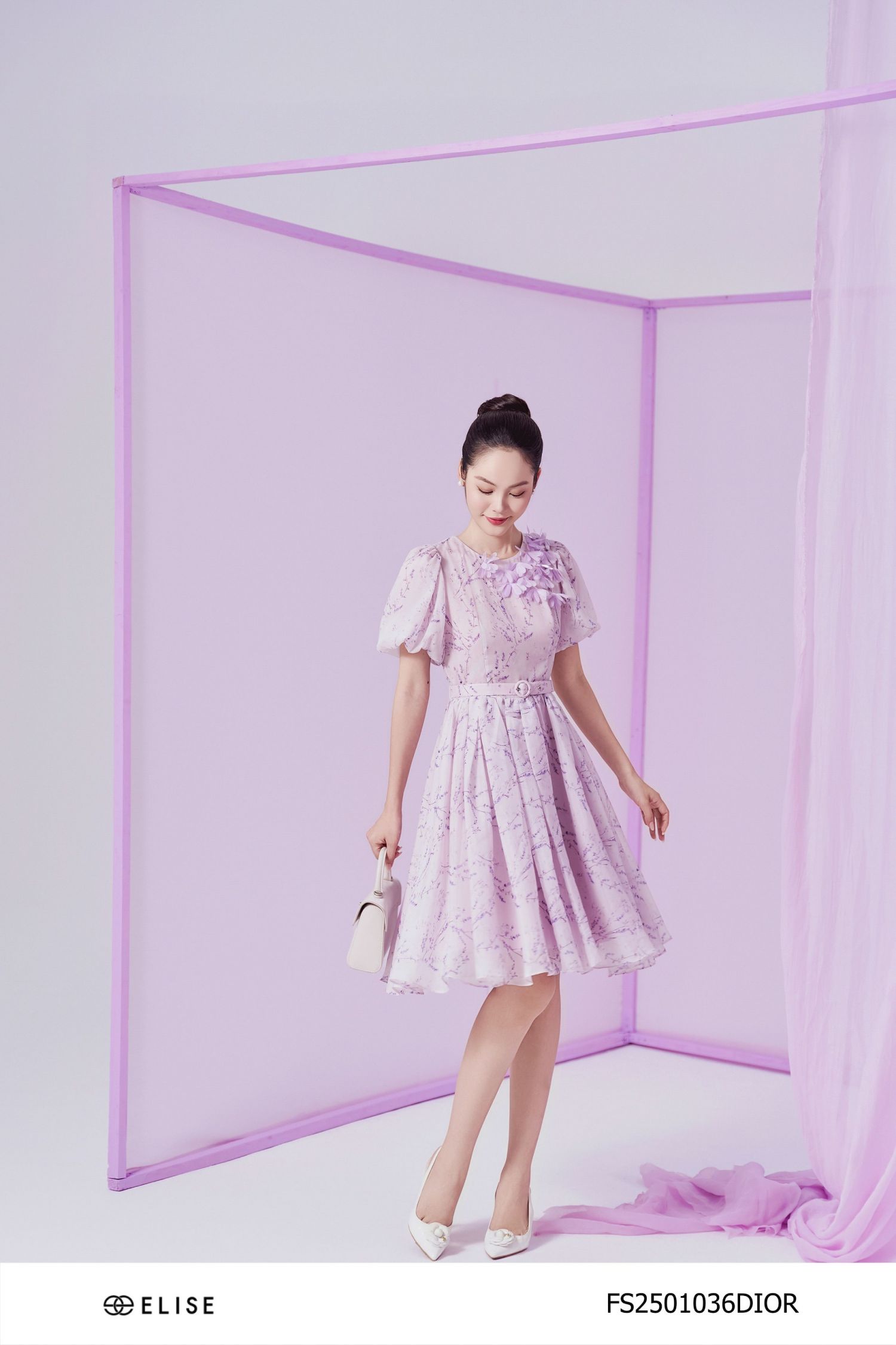 ĐẦM TƠ TÍM LAVENDER ĐÍNH HOA