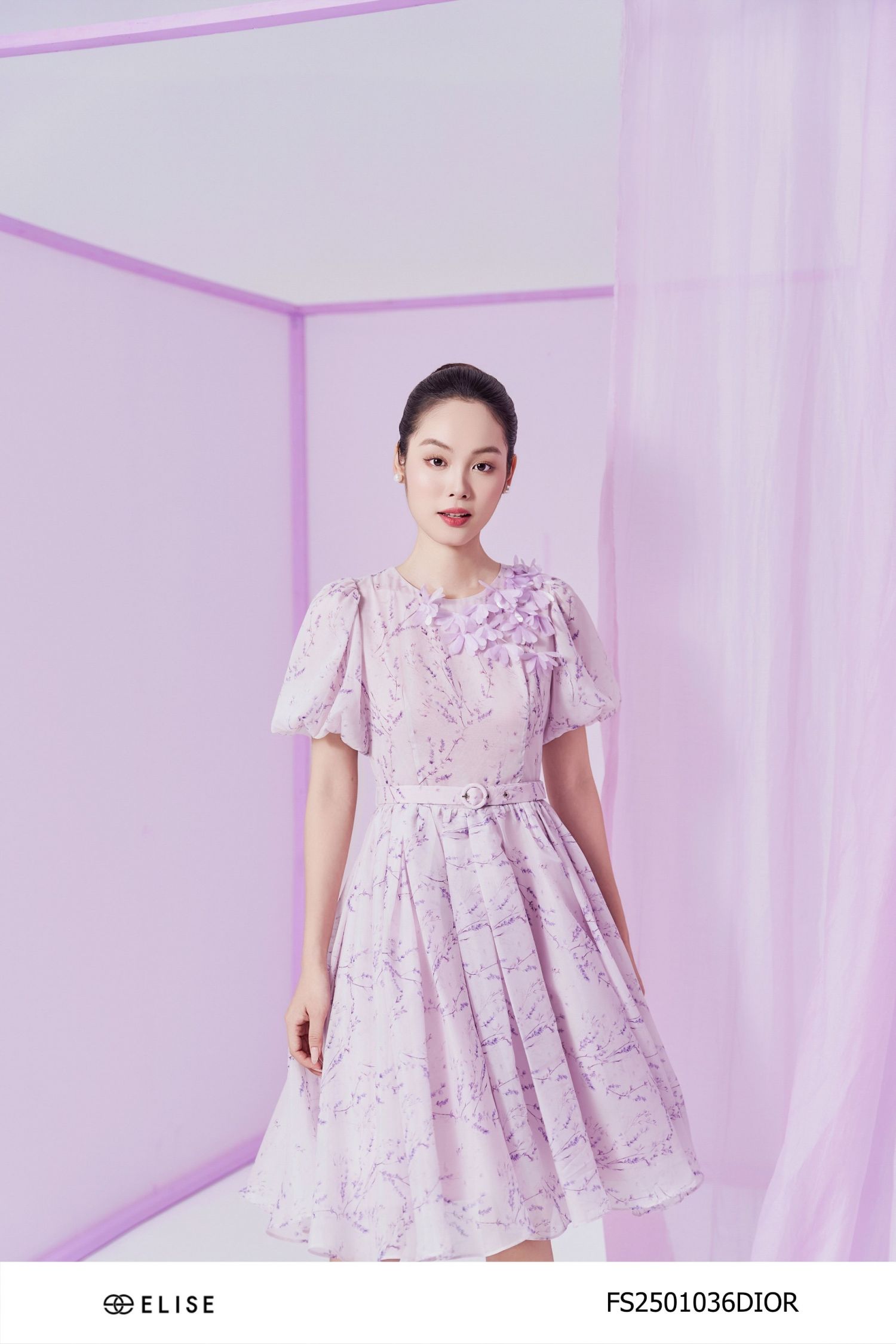 ĐẦM TƠ TÍM LAVENDER ĐÍNH HOA