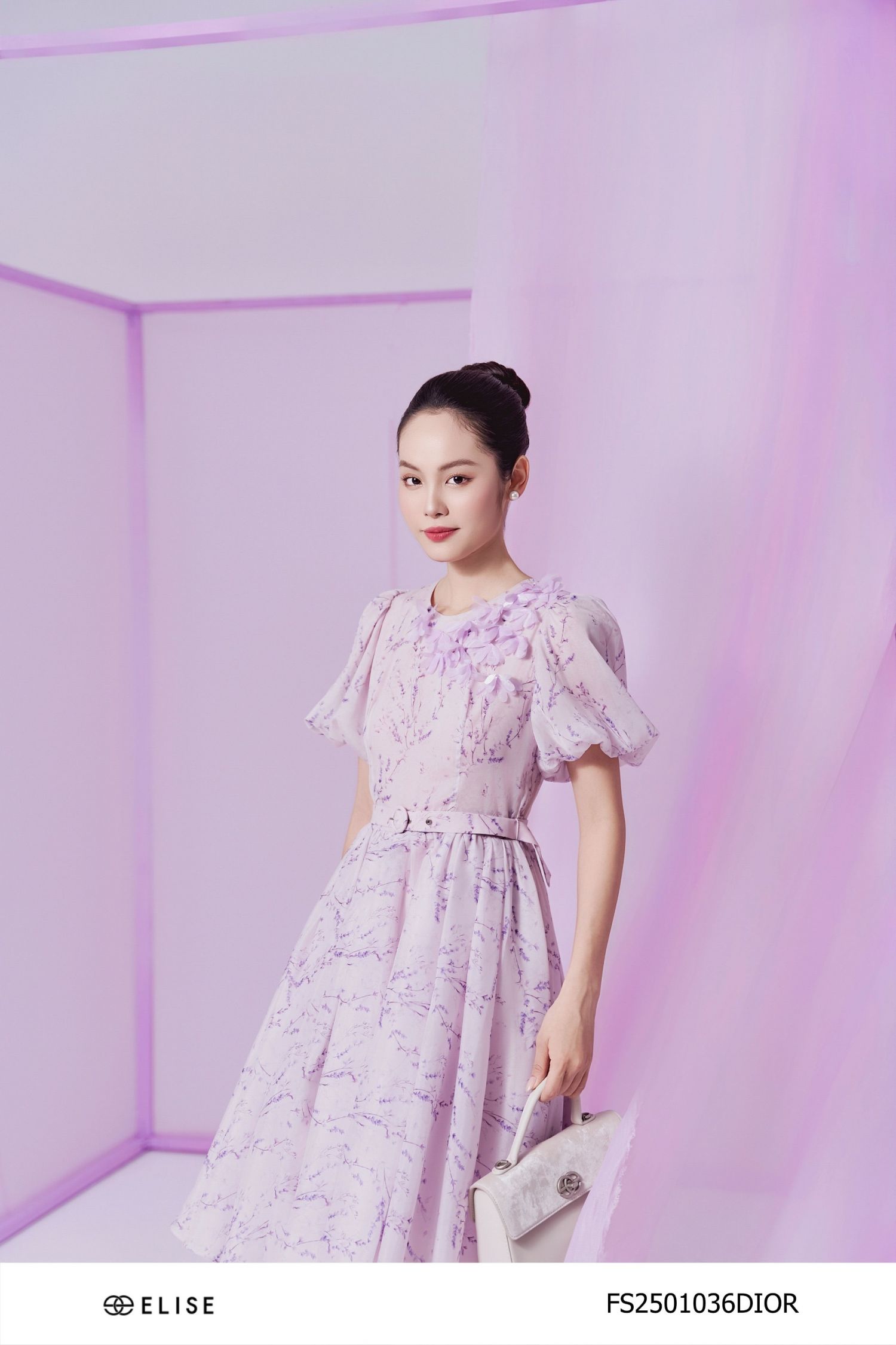 ĐẦM TƠ TÍM LAVENDER ĐÍNH HOA
