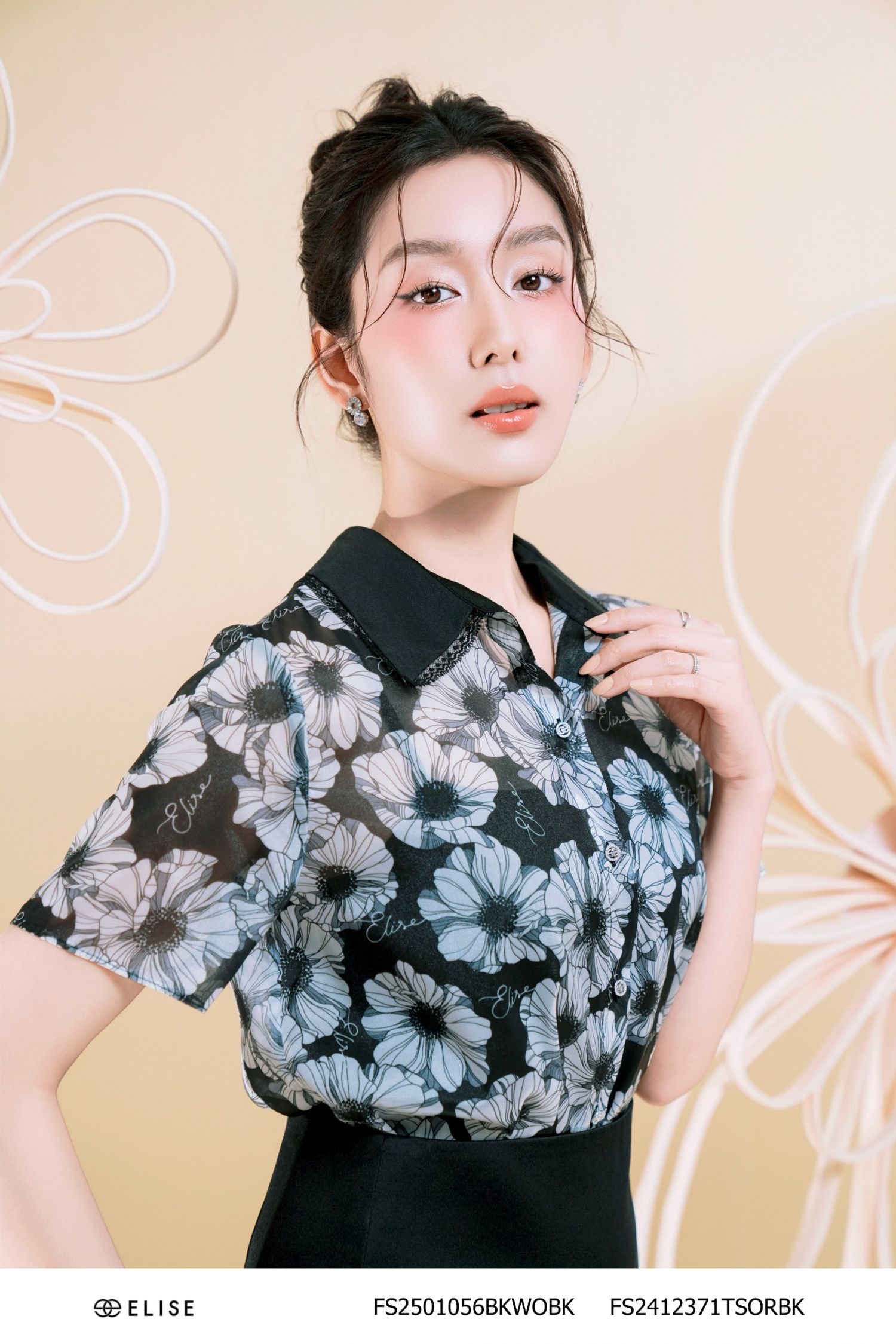 JUPE TAFTA ĐEN BÔ ĐÊ HOA TULIP