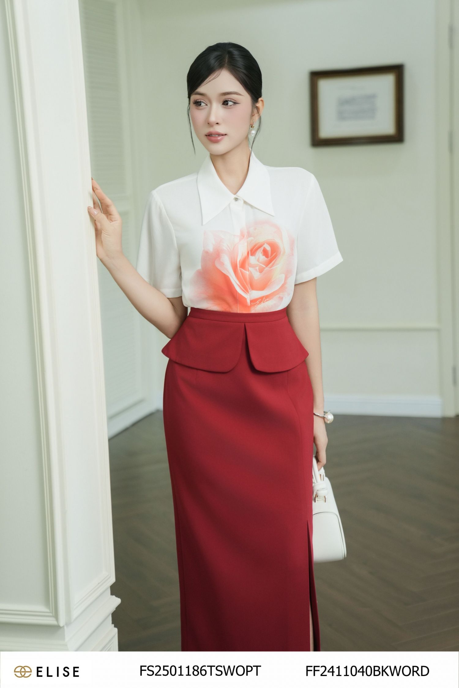 JUPE ĐỎ XẺ BÊN CẠP PEPLUM