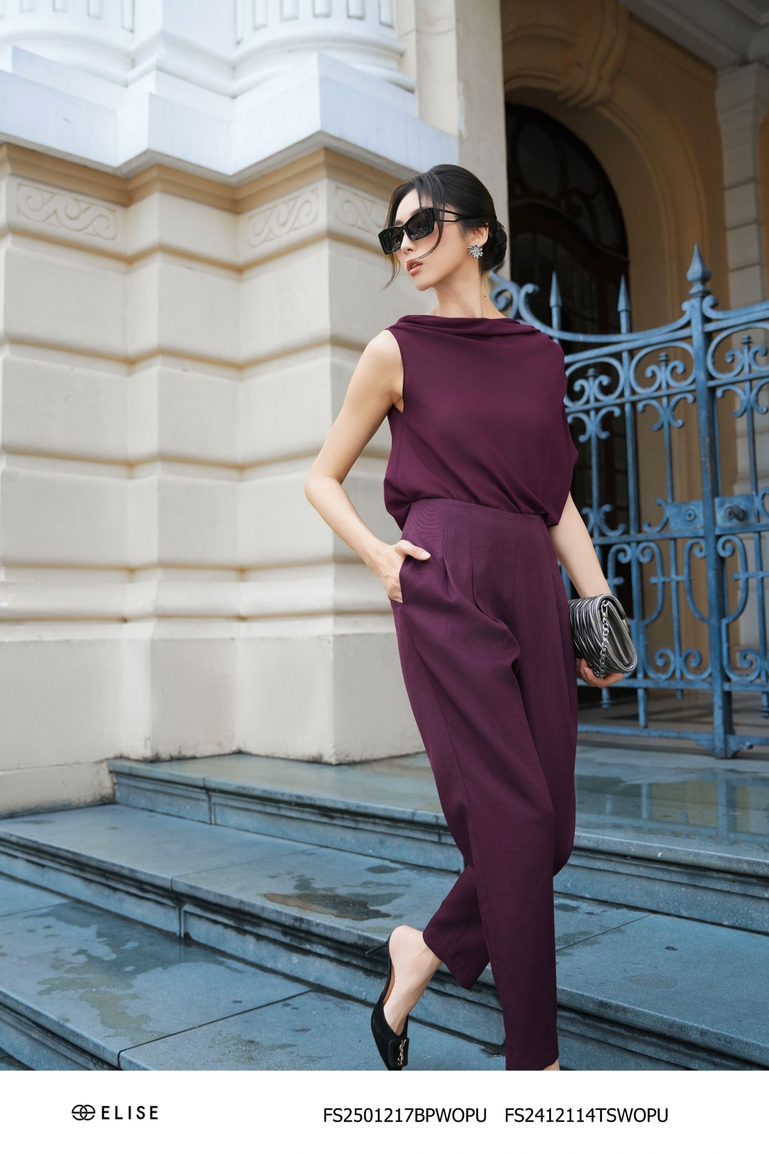 QUẦN BAGGY SỢI TÍM MẬN CẠP LIỀN TRẦN CHỈ