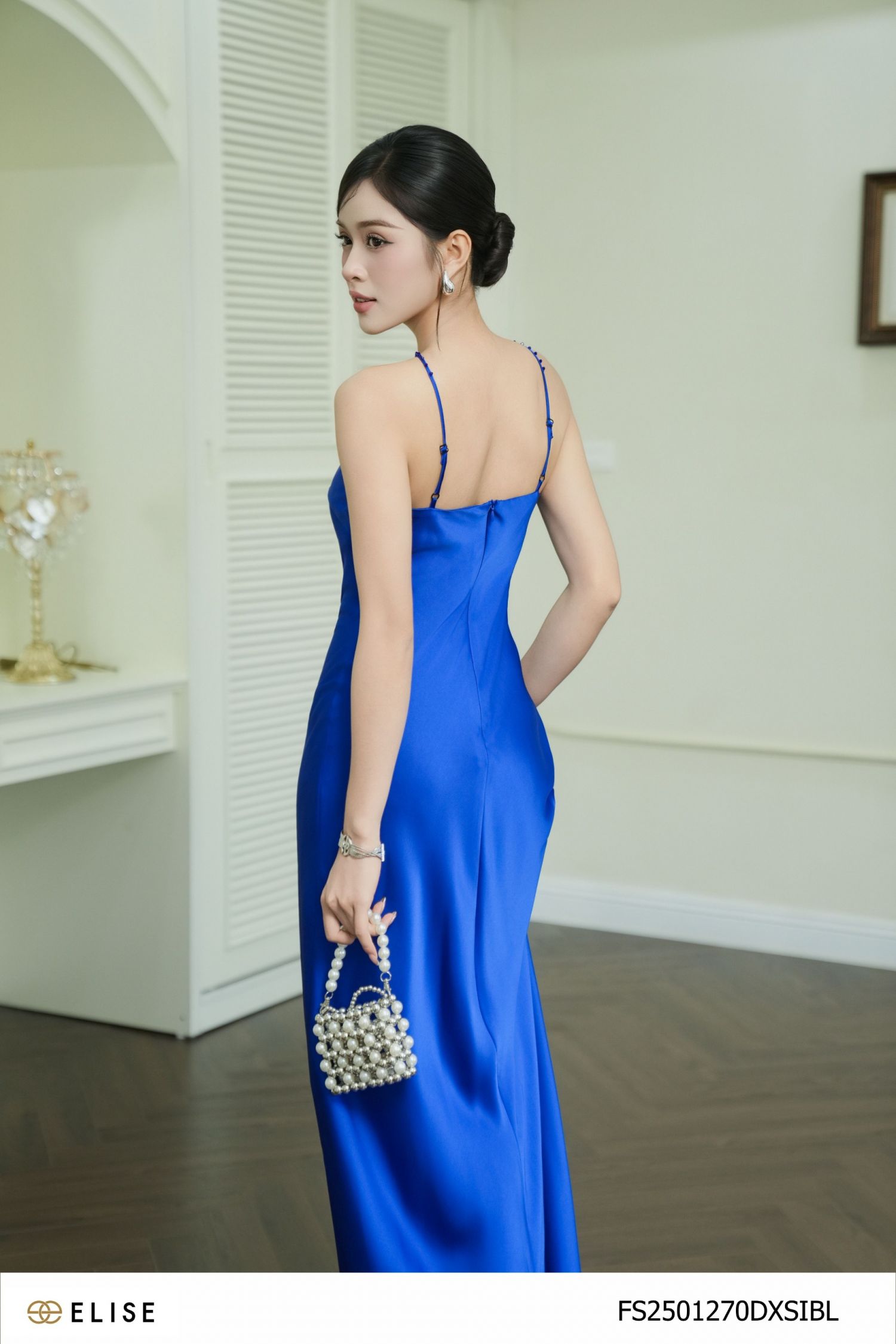 ĐẦM LỤA YẾM XANH COBAN ĐÍNH CƯỜM
