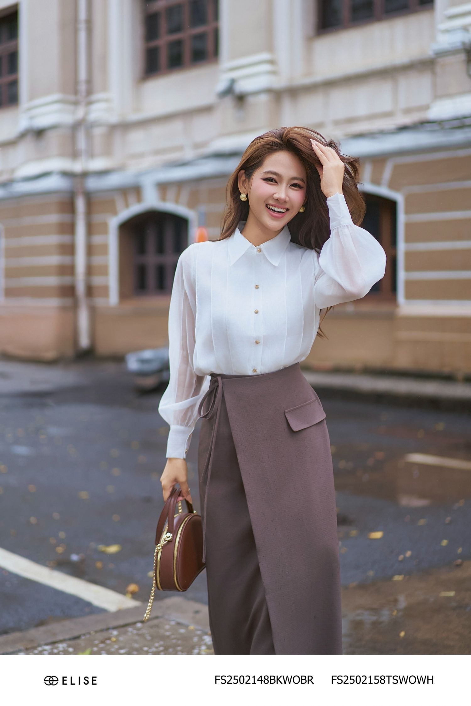 JUPE VÂN NÂU VẠT PHỦ BUỘC DÂY ĐAI